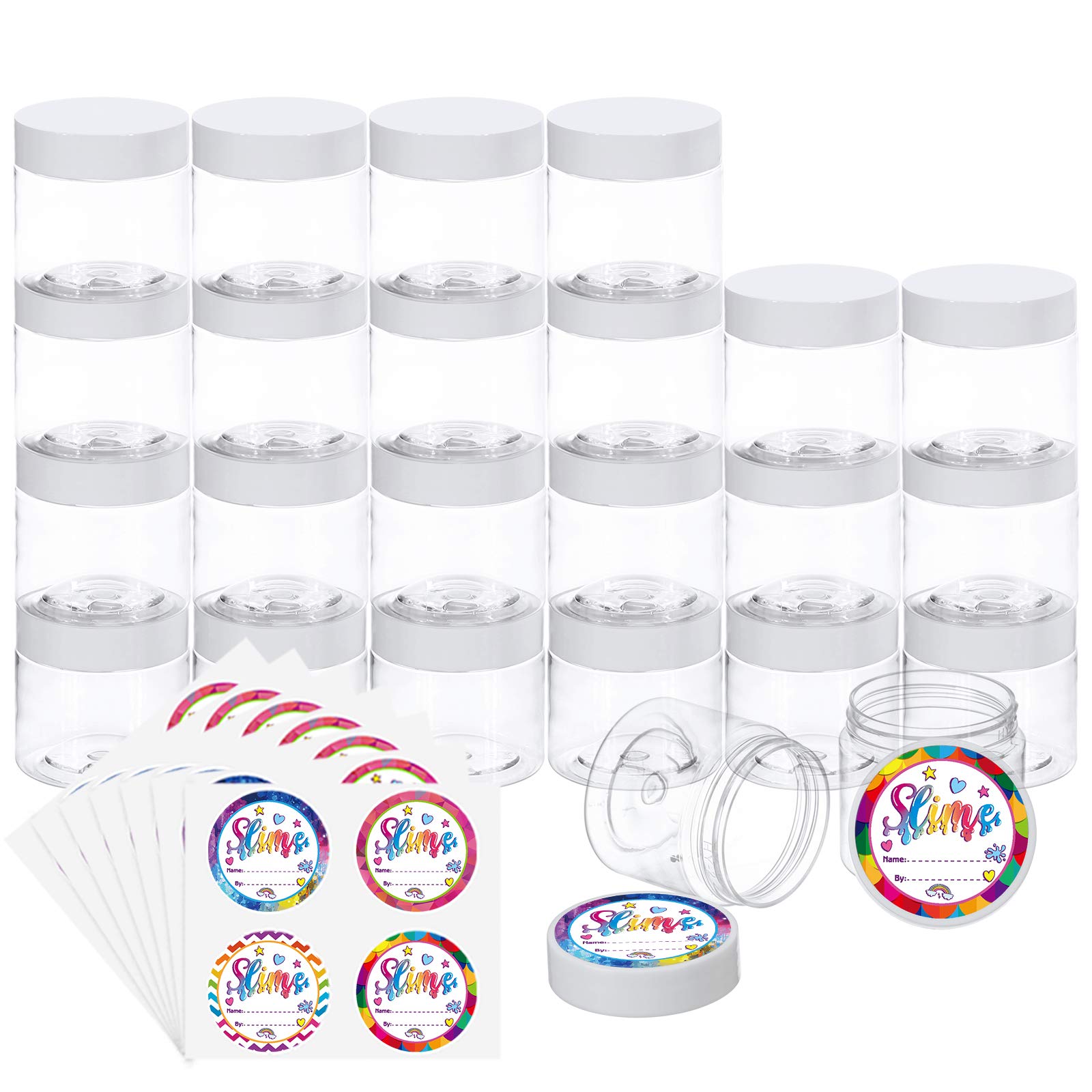 24 Pack Slime Containers with Lids - Reusable, Translucent, No Leak, H