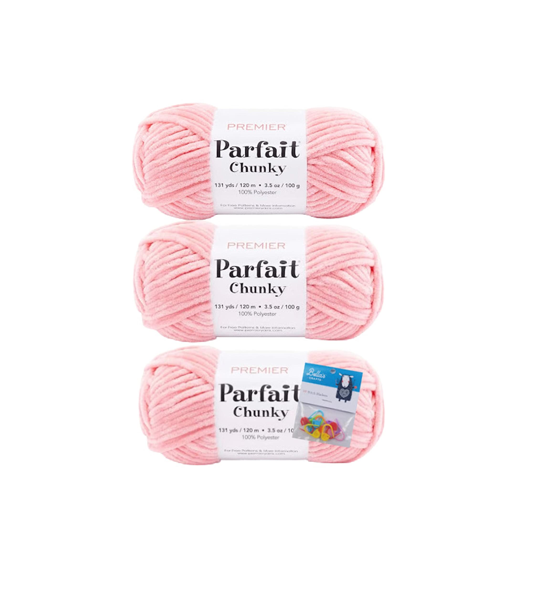 Premier Yarns Parfait Chunky - 3.5 Oz - 6 Super Bulky Weight - 3 Pack  Bundle with Bella's Crafts Stitch Markers (Pink Lemonade)