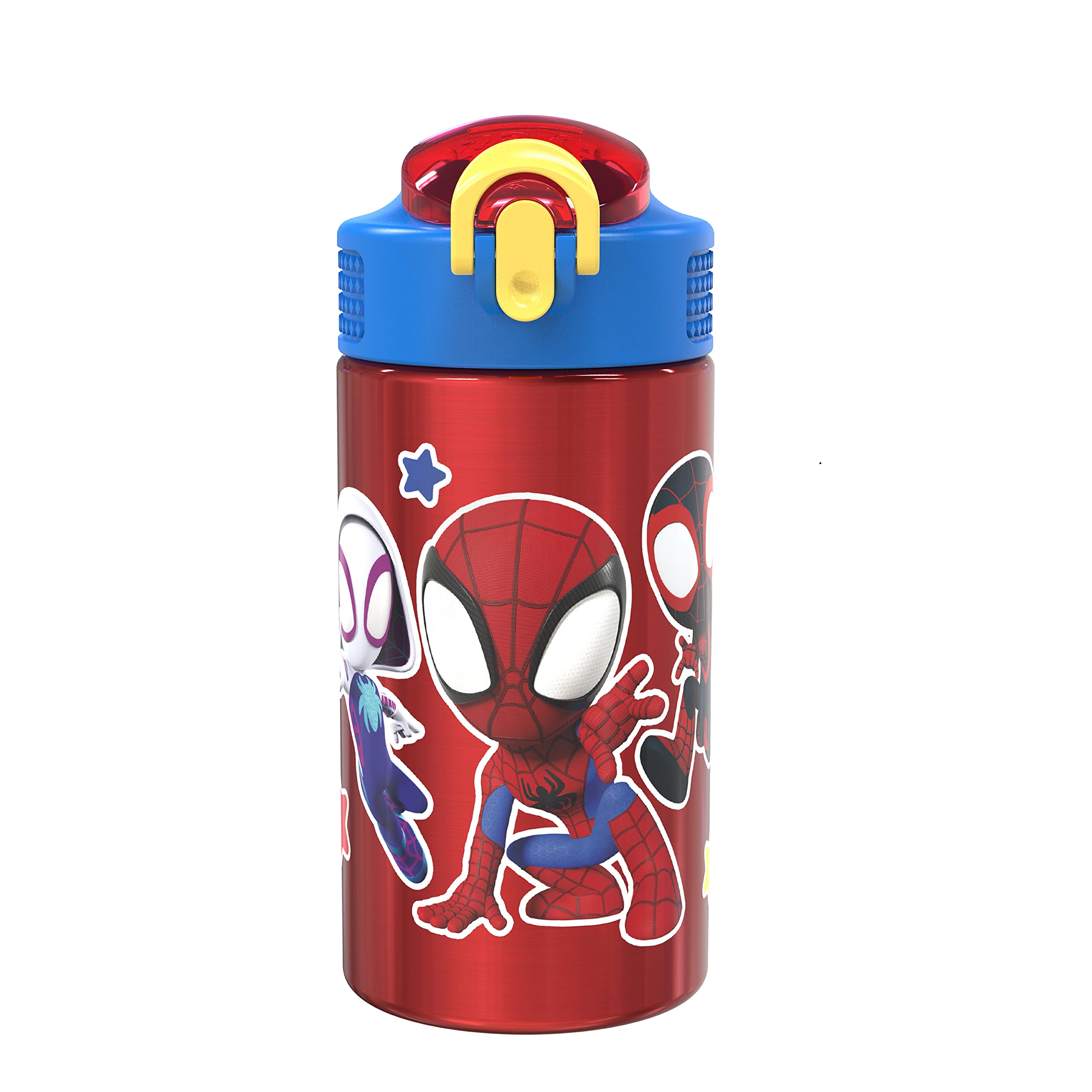 Zak Designs Marvel Spider-Man 18/8 Single Wall Stainless Steel Kids Water  Bottle Flip Straw Locking Spout Cover Durable Cup for Sports or Travel  (15.5oz Non-BPA Spidey and His Amazing Friends) 15.5oz Spidey