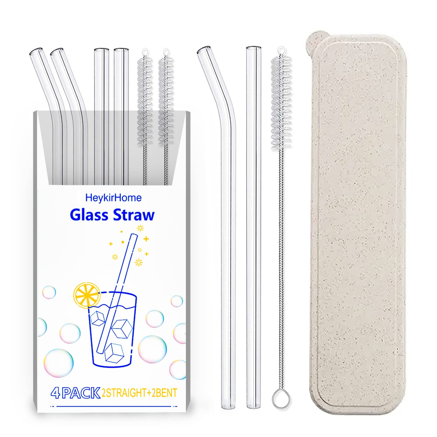 Glass Straws 12-Pack Reusable Glass Drinking Straws Size 8.5''X10 MM  Includin