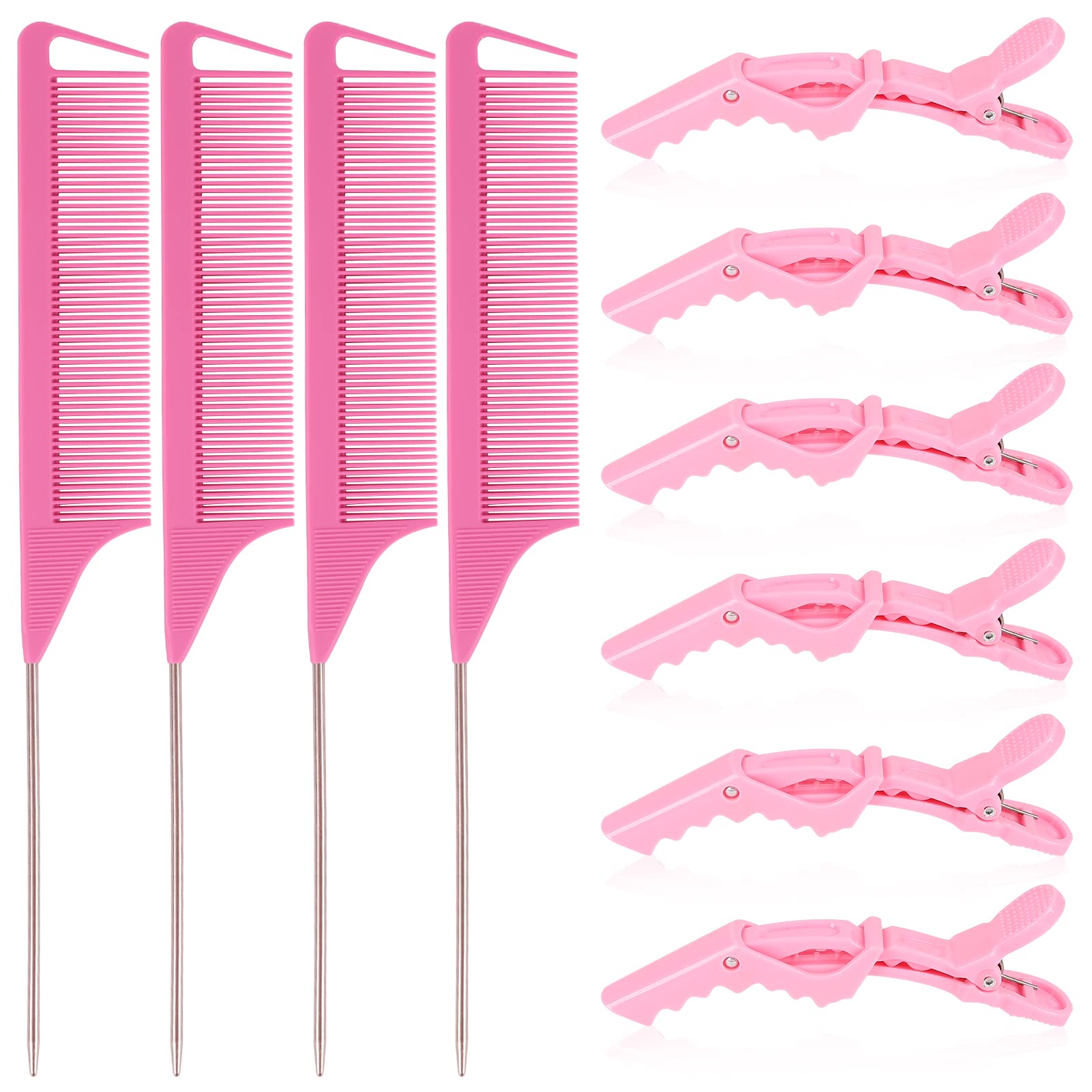 10Pcs Rat Tail Combs Set 4Pcs Hair Parting Comb and 6Pcs Alligator Styling  Sectioning Clips Carbon