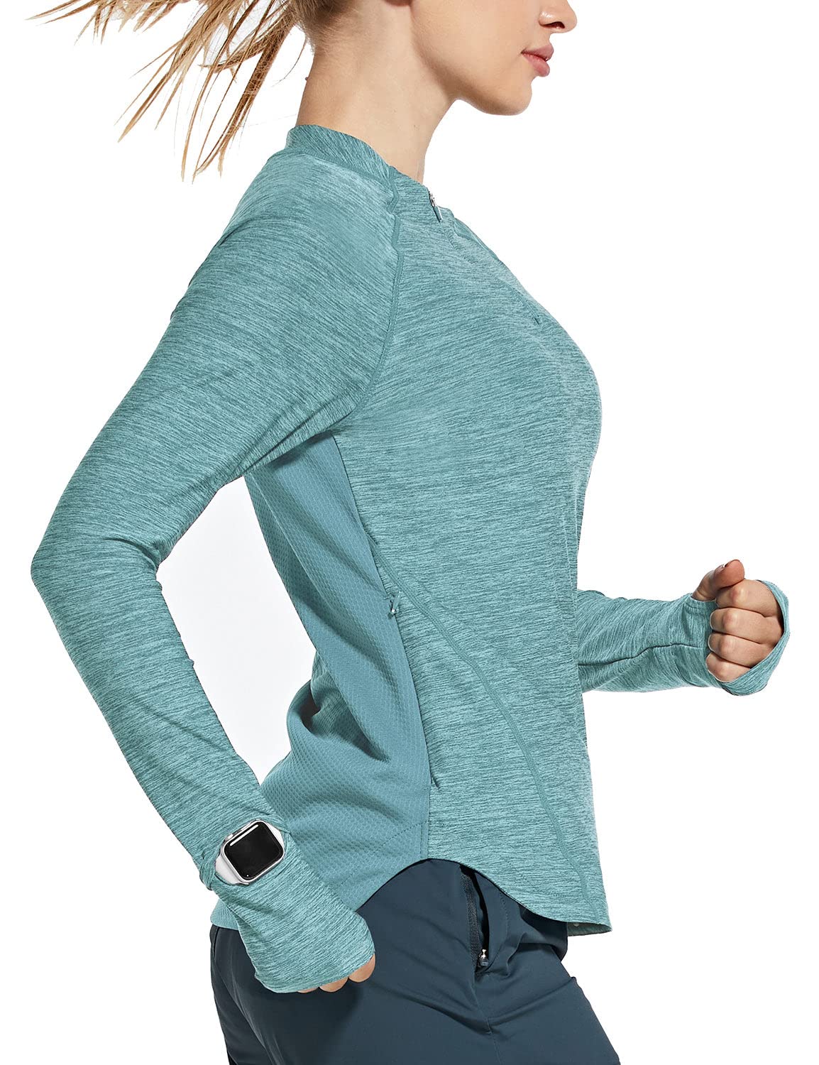 BALEAF Women's Quick Dry Shirts Long Sleeve for Running Hiking Workout  UPF50+ SPF Lightweight Pullover 1/4 Zip Pullover Medium Light Blue