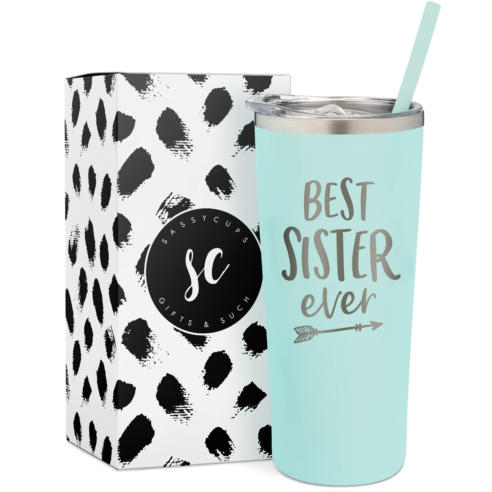 Best Sister Ever Insulated Stainless Steel Tumbler Cup with Slide Close lid  and Straw - Insulated Mugs for Coffee, Wine & Travel, Personalized & Funny  Mugs - Best Little Sister - Big