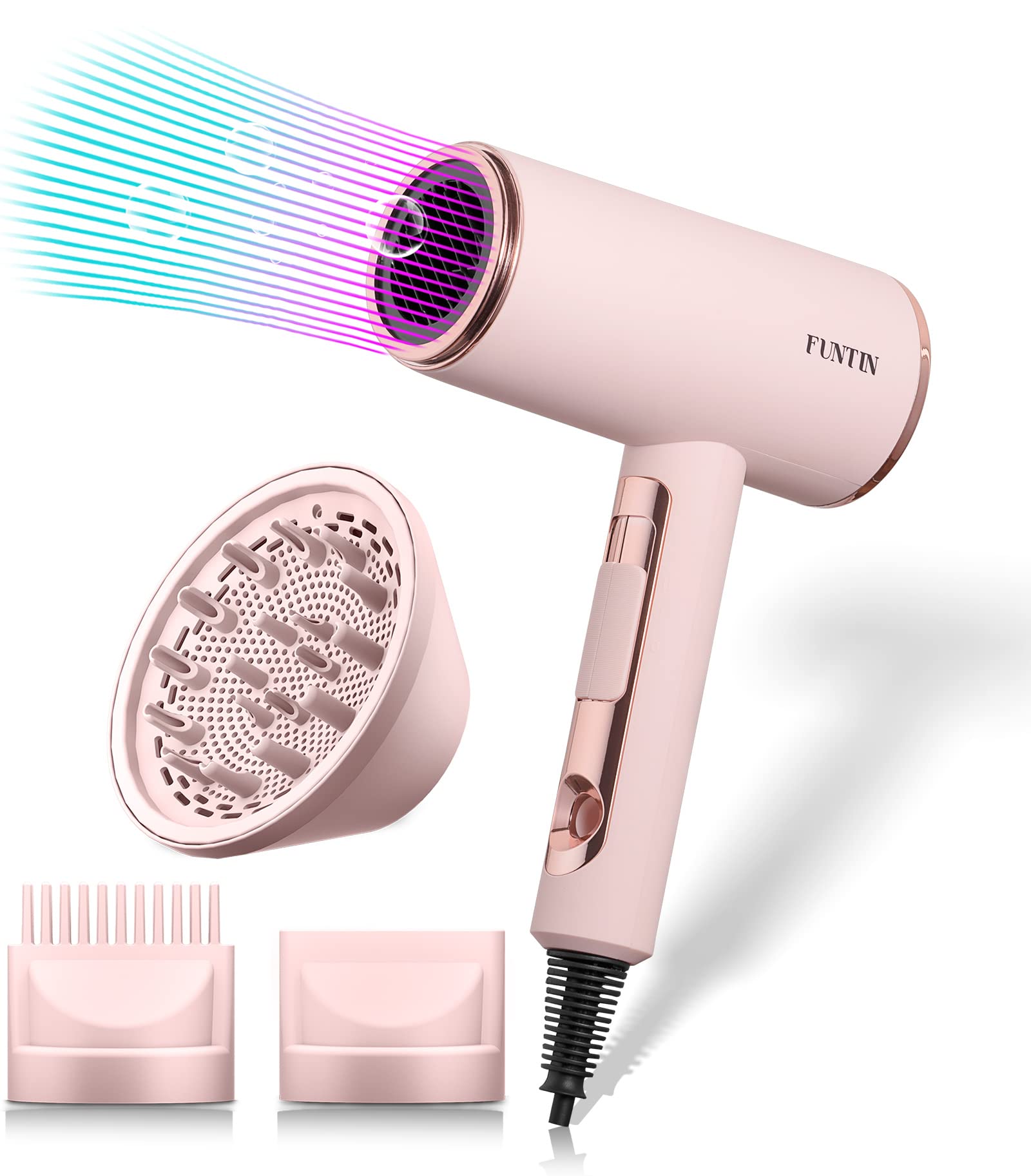 Fradrage passe Vend tilbage FUNTIN Hair Dryer, Blow Dryer with Diffuser Brush Comb Accessories for  Women Baby Pink