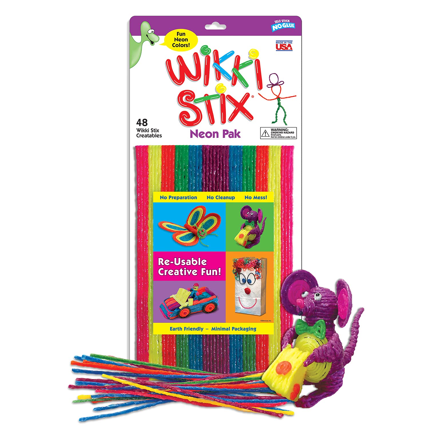 Sensory Fidget Toy Arts and Crafts for Kids Non-Toxic Waxed Yarn 8 inch  Reusable Molding and Sculpting Sticks American Made by Wikki Stix Neon  Colors 48 pack