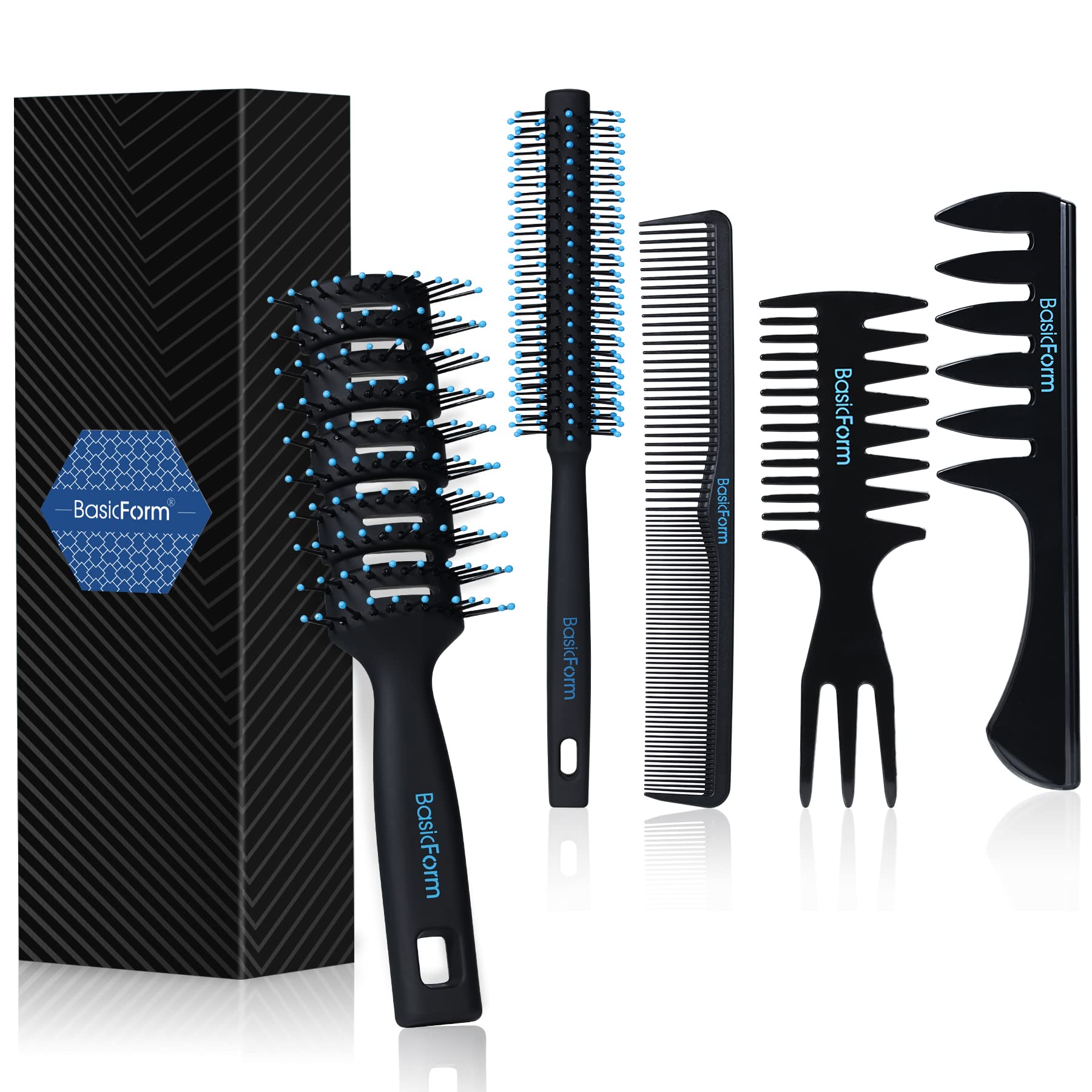 BasicForm Styling Hair Brush and Comb Set for Men, Vent Brush Round Hair  Roller for Quiff,