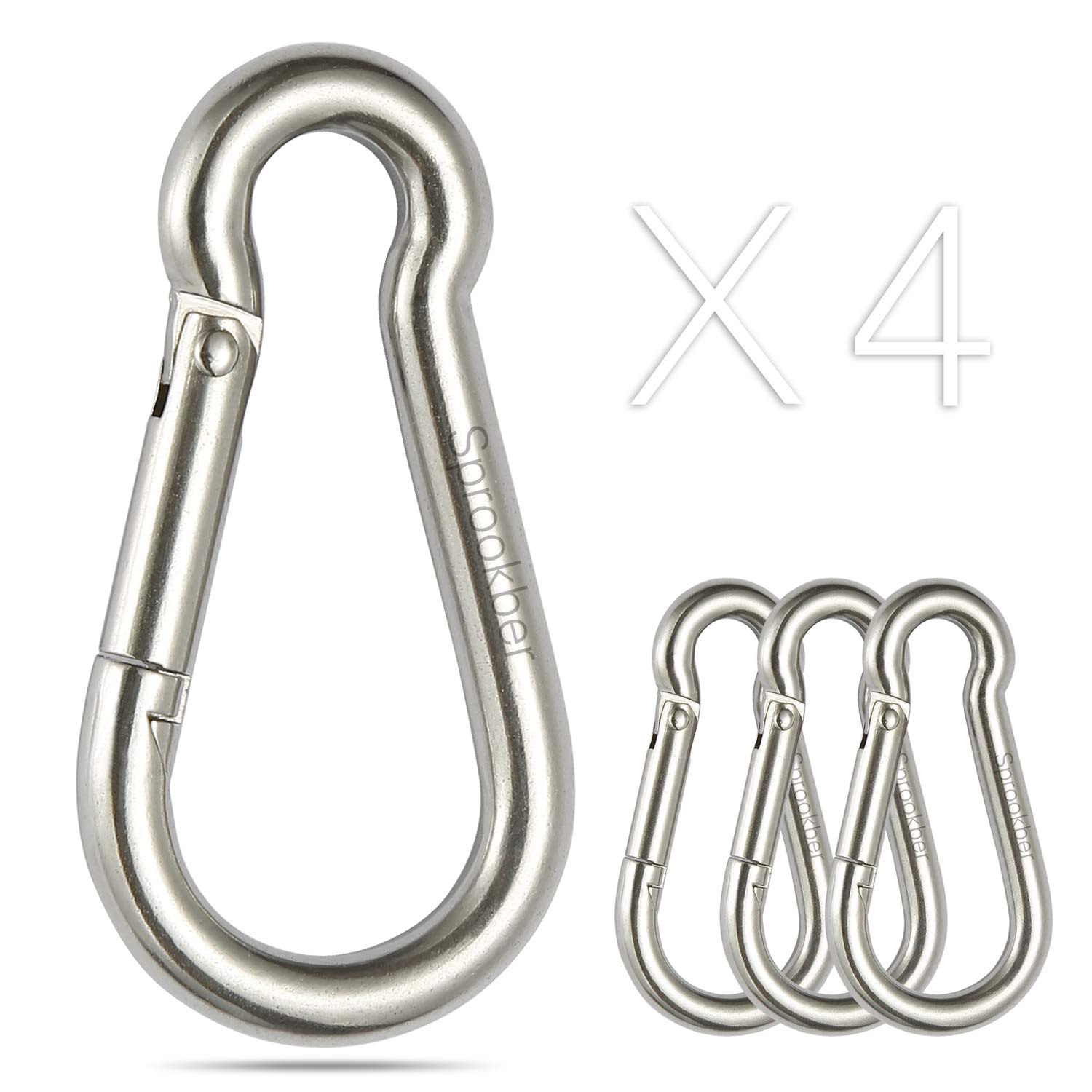 sprookber Stainless Steel Carabiner Spring Snap Hook - 304 Stainless Steel  Heavy Duty Clips, Set of 4 2.25 Inch