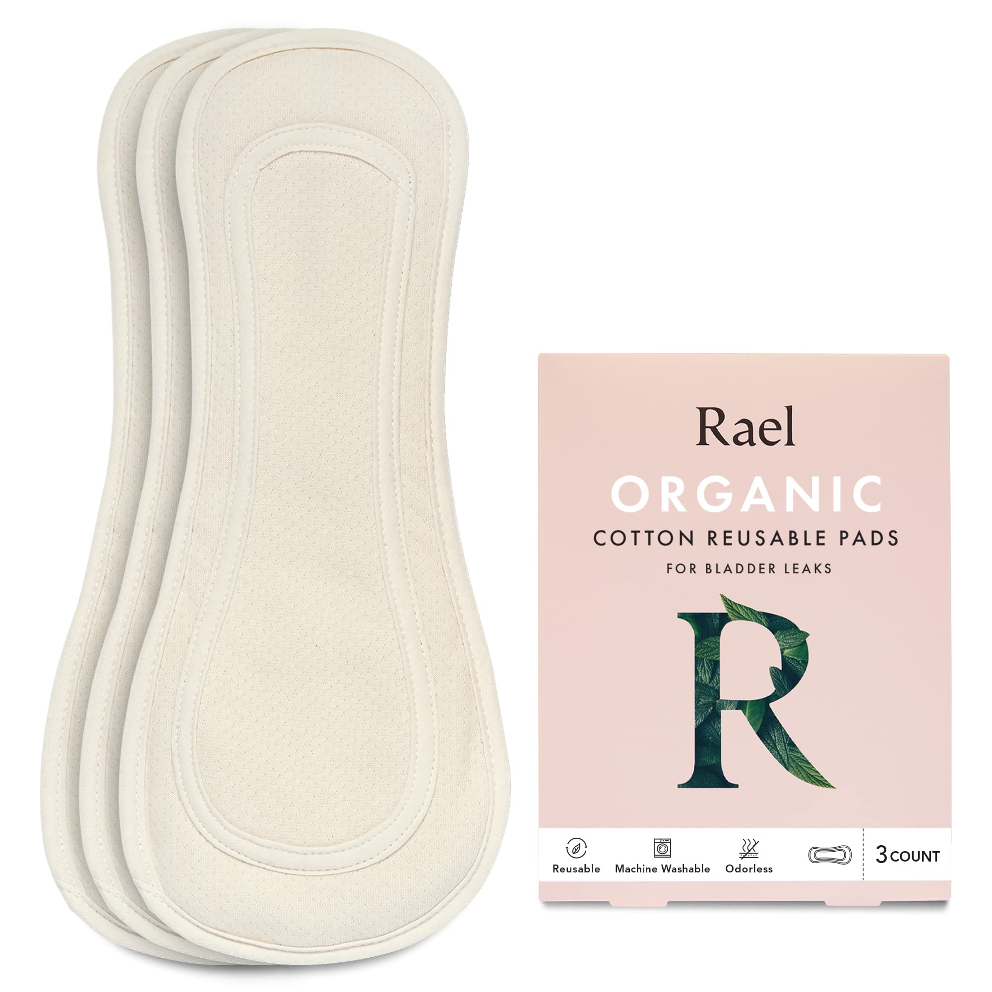 Rael Reusable Pads Organic Cotton Cover - Postpartum Essential Incontinence  Pads for Women Bladder Leakage Pads for Women Thin Cloth Pads Leak Free  Washable Neutral Color 3 Count (Large) 3 Count (Pack of 1)