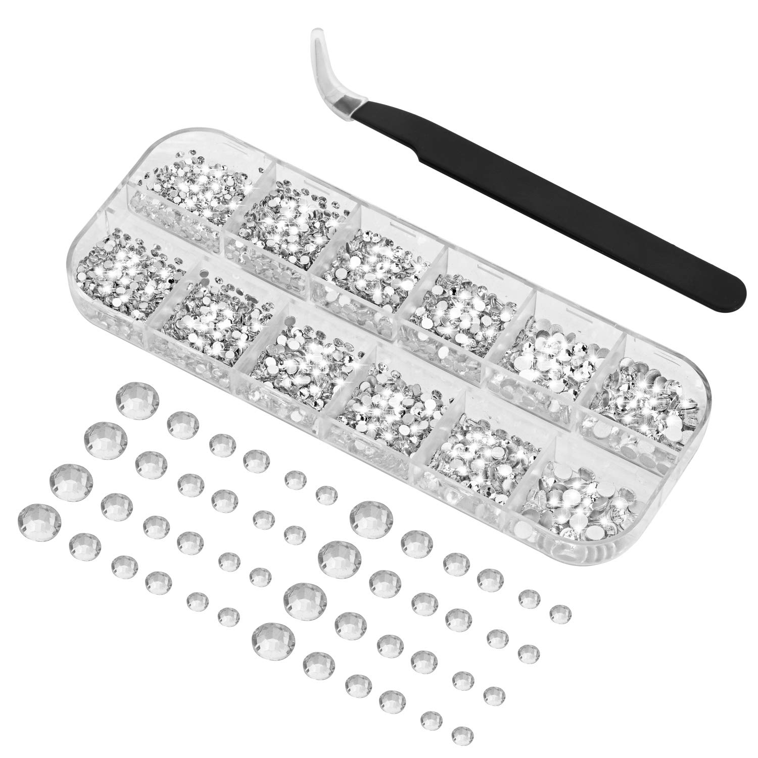 Ely D 3000PCS Clear Nail Rhinestones Flat Back Gems Round Crystal  Rhinestone 6 Sizes with Pick