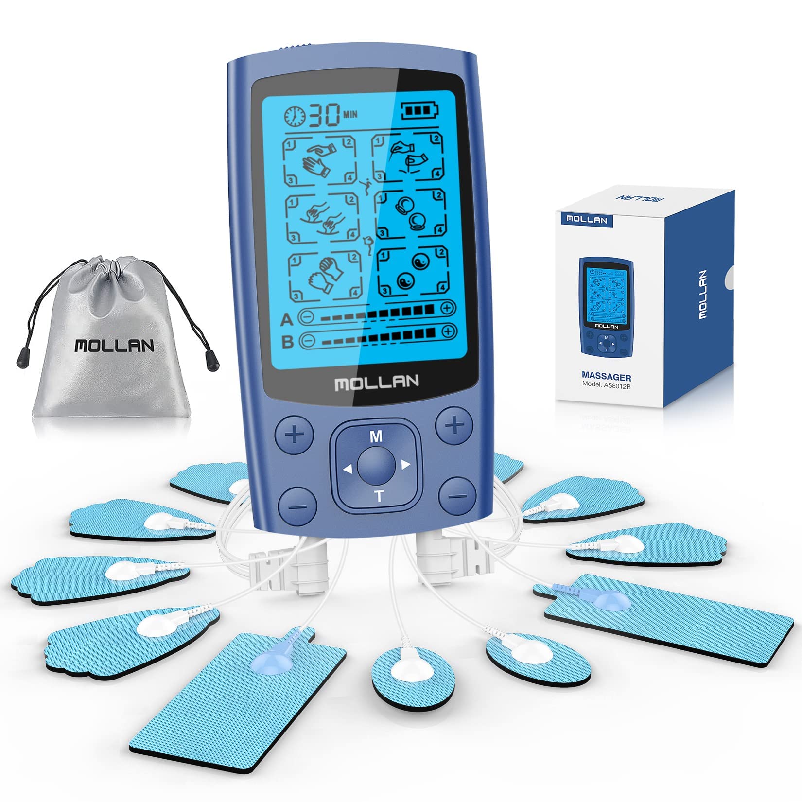TENS Unit EMS Muscle Stimulator 24 Modes, Mollan Dual Channel Muscle  Stimulator with 12 Electrode Pads, Electronic Pulse Massager for Pain  Relief & Muscle Strength