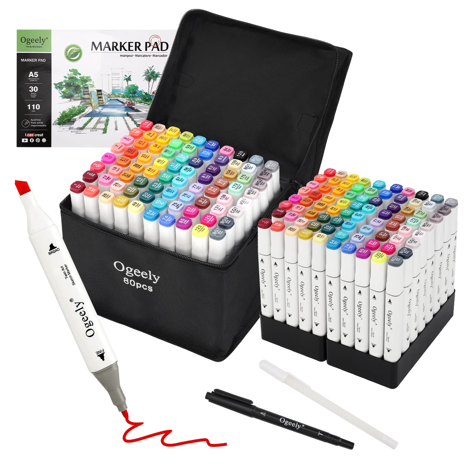 Ogeely Alcohol Markers 82 Color Dual Tip Permanent Art Markers for Kids  Adults Sketch Markers with Marker Case Bullet Nib & Chisel Tip Markers for  Artists Illustration Designing Drawing
