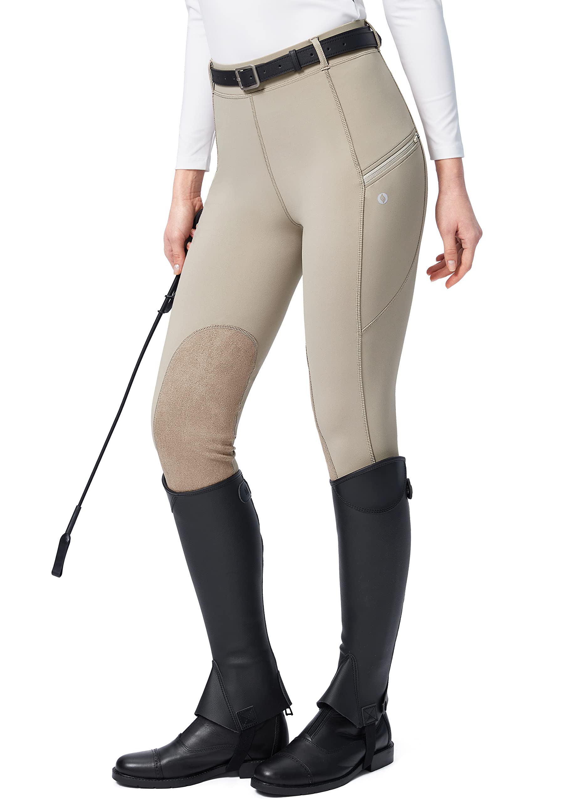 SANTINY Women's Horse Riding Pants with Zipper Pockets Knee-Patch
