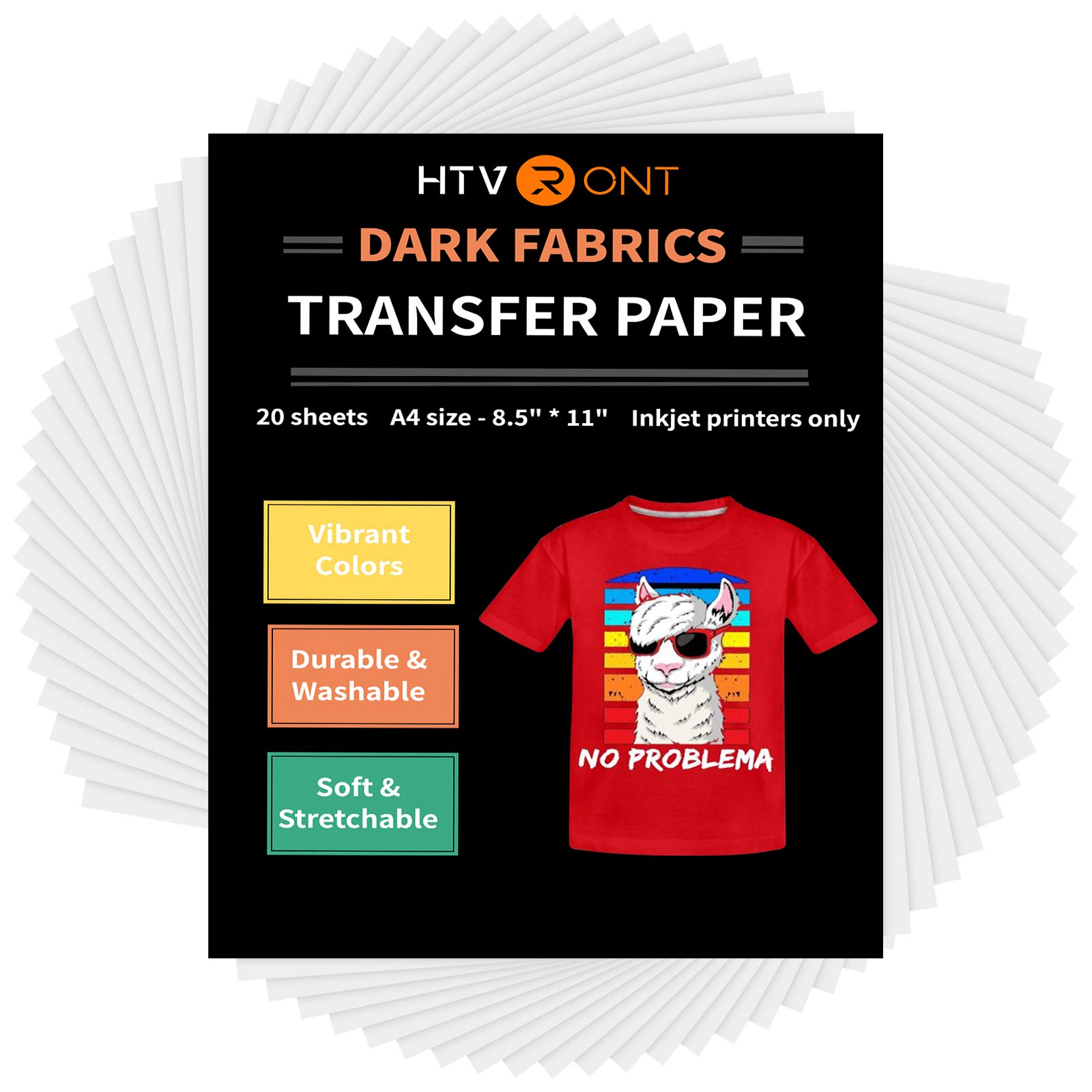 HTVRONT Heat Transfer Paper for Dark TShirts -50 Pack 8.5x11 Iron on Transfer  Paper for Inkjet Printer, Easy to Use Printable Heat Transfer Vinyl,  Vibrant Color, Durable & Soft
