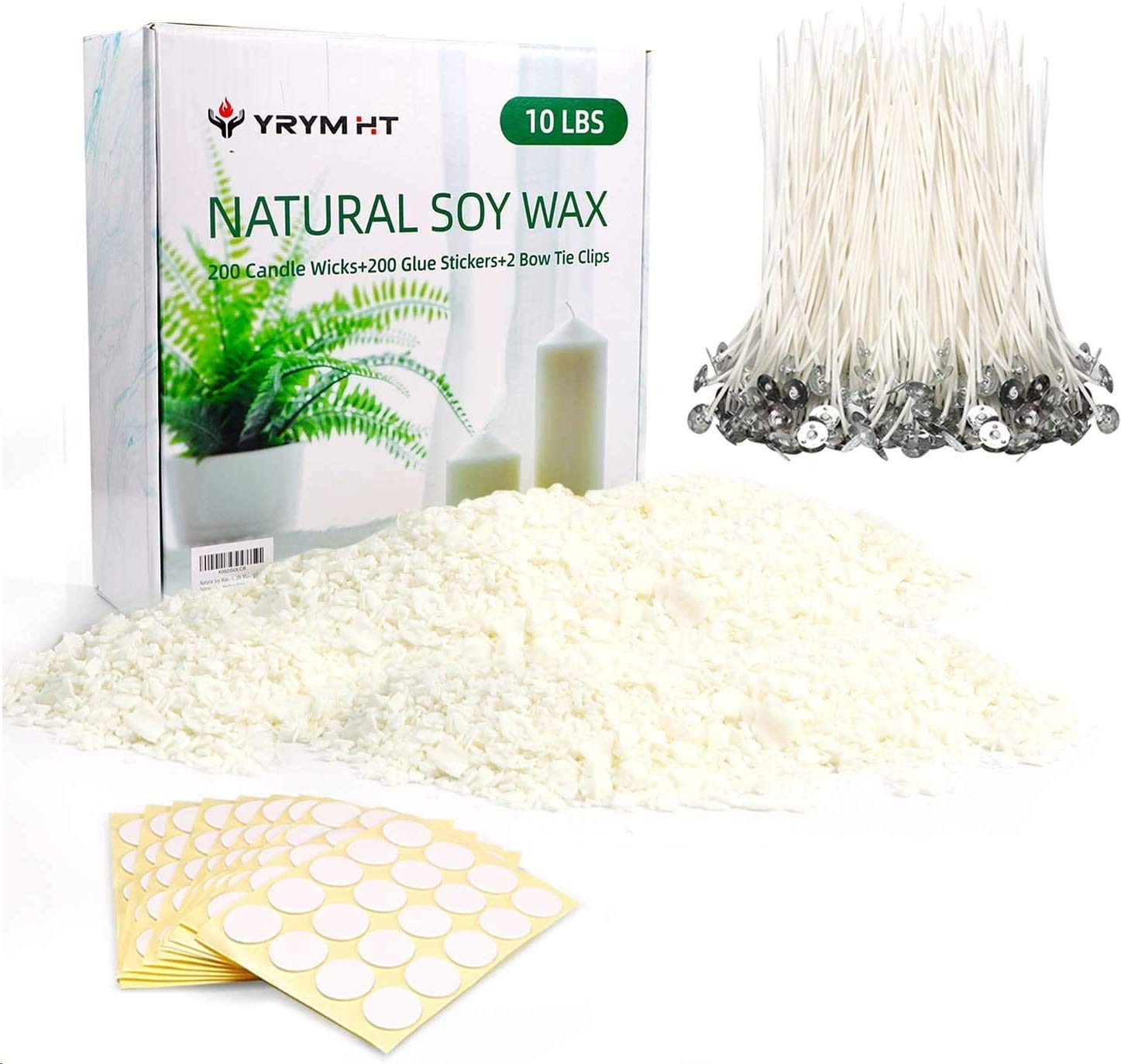 Soy Wax 10lb and Candle Making Supplies with 200,6-Inch Pre-Waxed Wicks,  200 Candle Wick Stickers A-10lb Soy Wax + Accessories