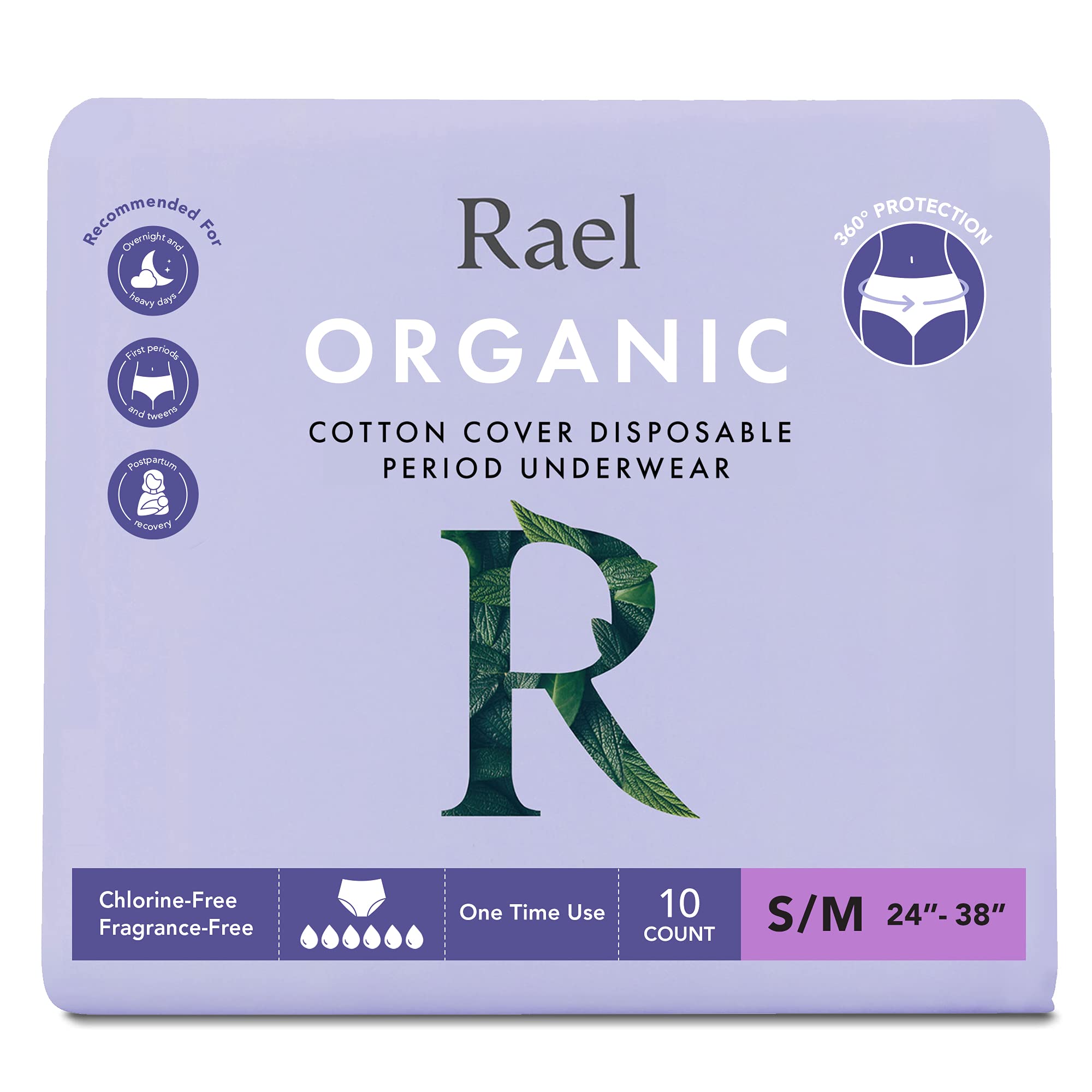 Rael Organic Cotton Cover Overnight Underwear - Panty Style Pad, Unscented,  Disposable Period Underwear, Postpartum, Teen, Maximum