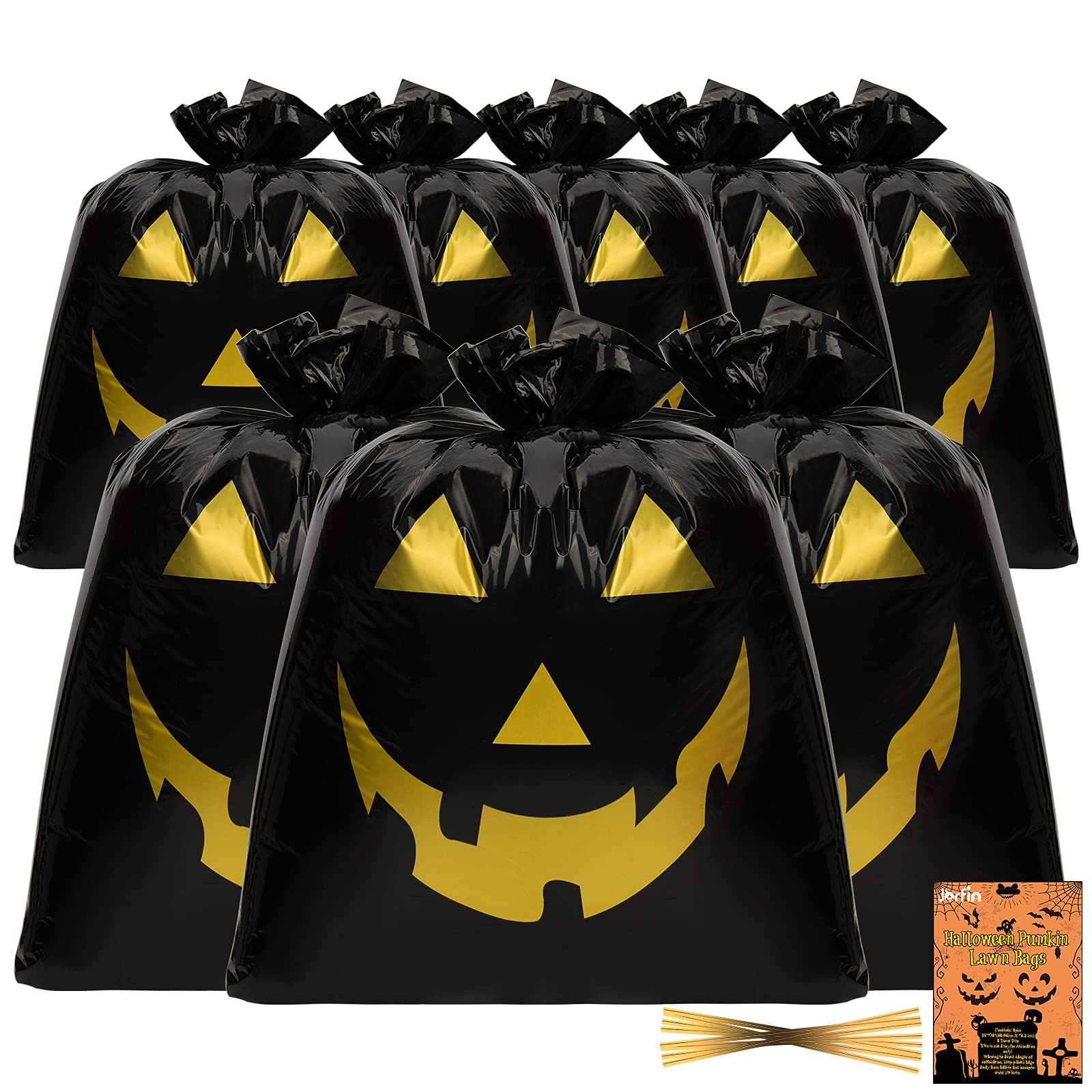 Halloween Leaf Bags 8 Pack 24x30in Pumpkin Trash Lawn Garbage Fall Leave Bag  with Twist Ties Jack O Lantern Outdoor Yard Holiday Decoration Black  Black-8P-24x30in