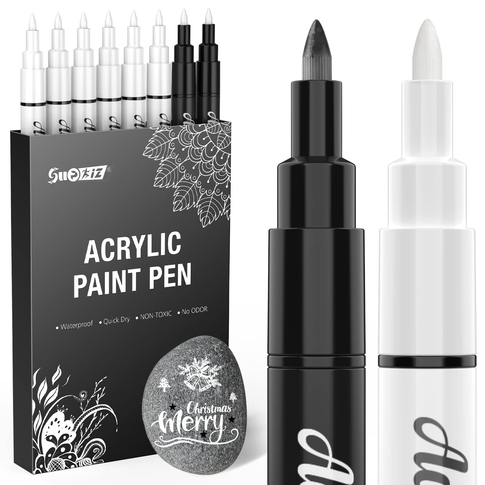 Black Acrylic Paint Marker Pens - Pack of 6, Extra Fine and Medium Tip