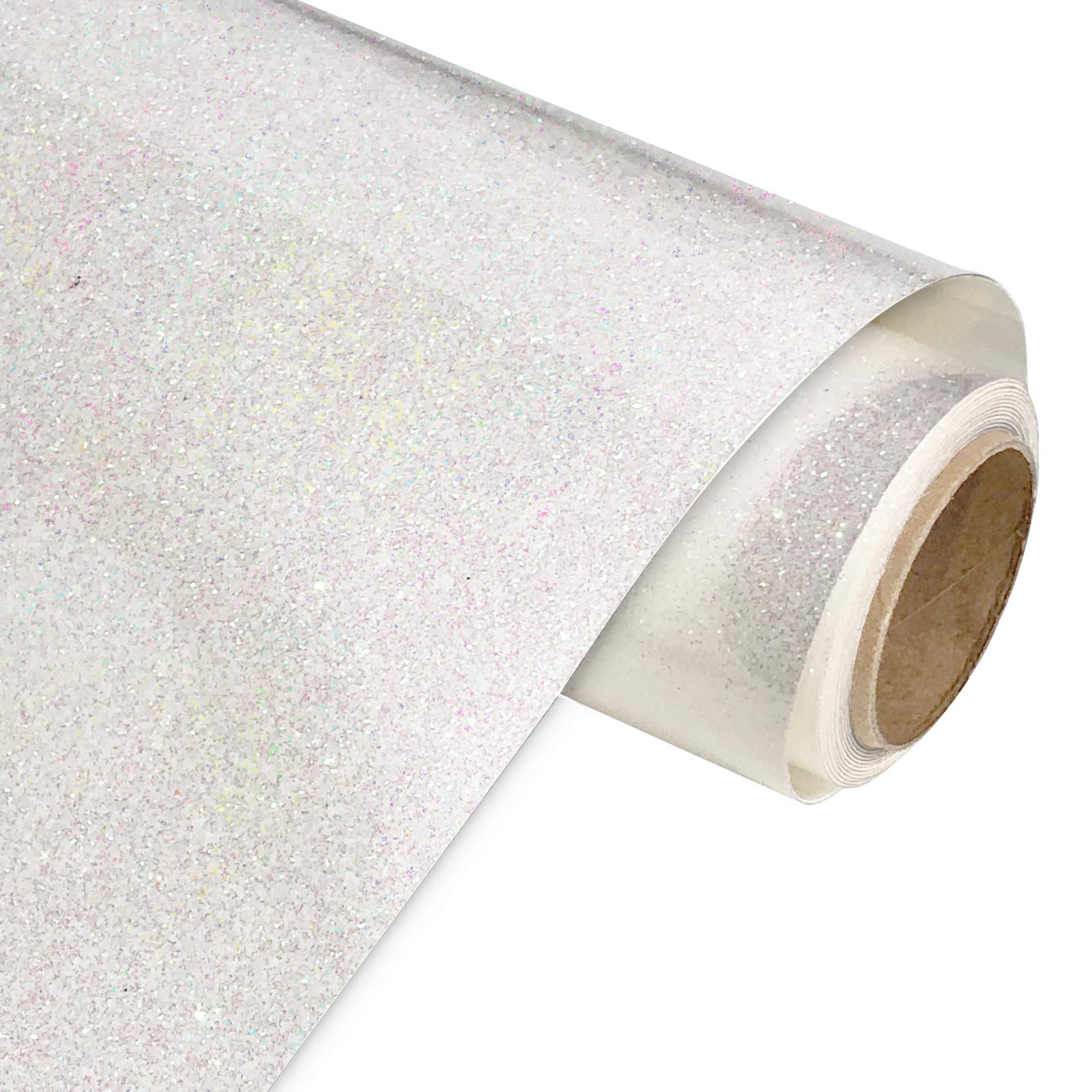 KISSWILL White Glitter Heat Transfer Vinyl 10 X 6 Feet Glitter Iron on Vinyl  Rolls for T-Shirts DIY Easy Cut and Weed Glitter Vinyl White 10 Inch x 6  Feet