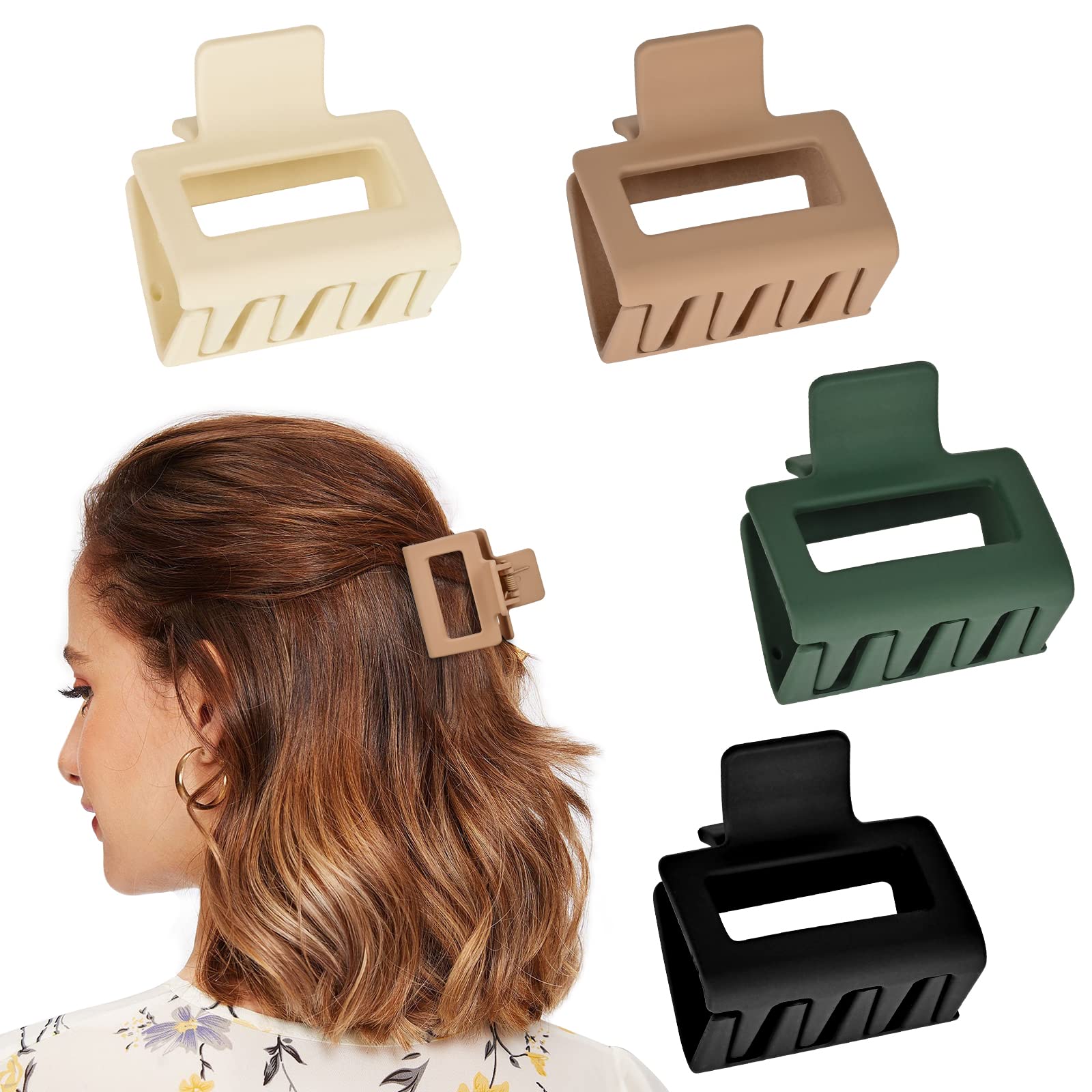 MuForu 4 Pack Hair Clips 2 Small Non Slip Hair Claw Clips Matte Rectangle  Hair Clips for Women and Girls Cute Square Jaw Clips Multicolor Hair  Styling Accessories for Thin and Medium