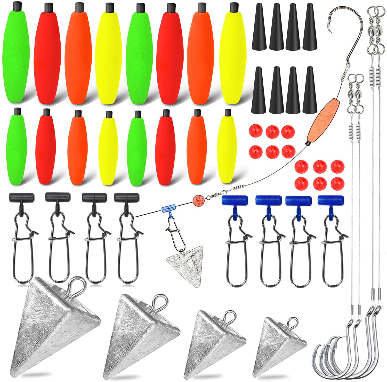 OROOTL Saltwater Fishing Gear Kit, 175pcs Surf Fishing Gear Tackle Box  Include Ocean Fishing Rigs Pompano Floats Pyramid Weights Sinker Slides