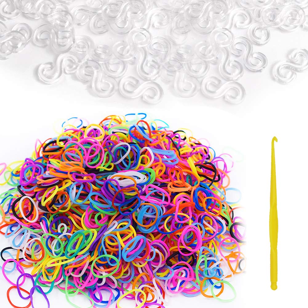 600Pcs Colorful Rubber Bands Refill + 480Pcs S Clip+ 1 Hook for