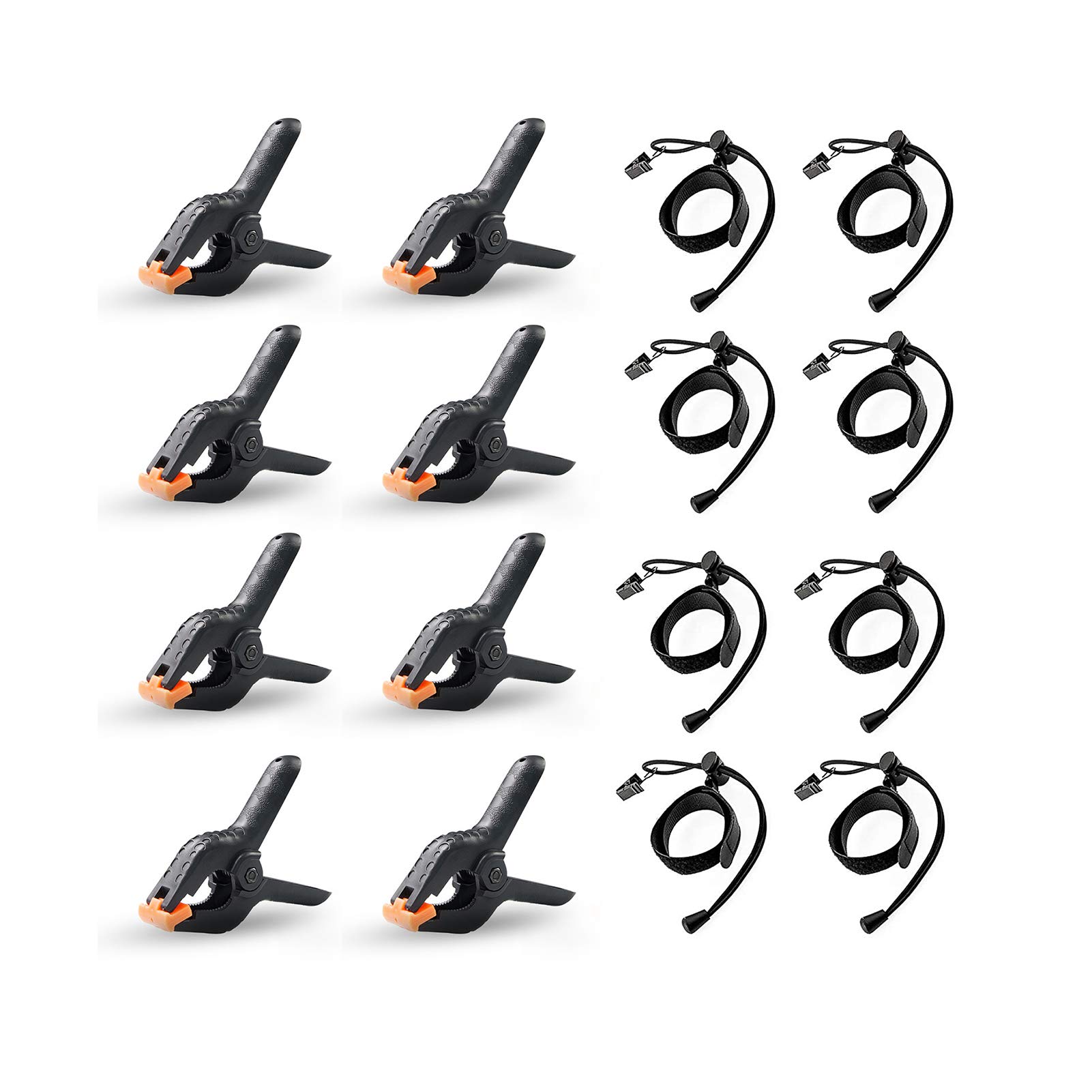 Lidlife 16 Clips Include 8 Heavy Duty Spring Clips, 8 Backdrop Background  Clip Holders, Adjustable Elastic Nylon Photo Clips, for Photography and  Video Studio Shooting