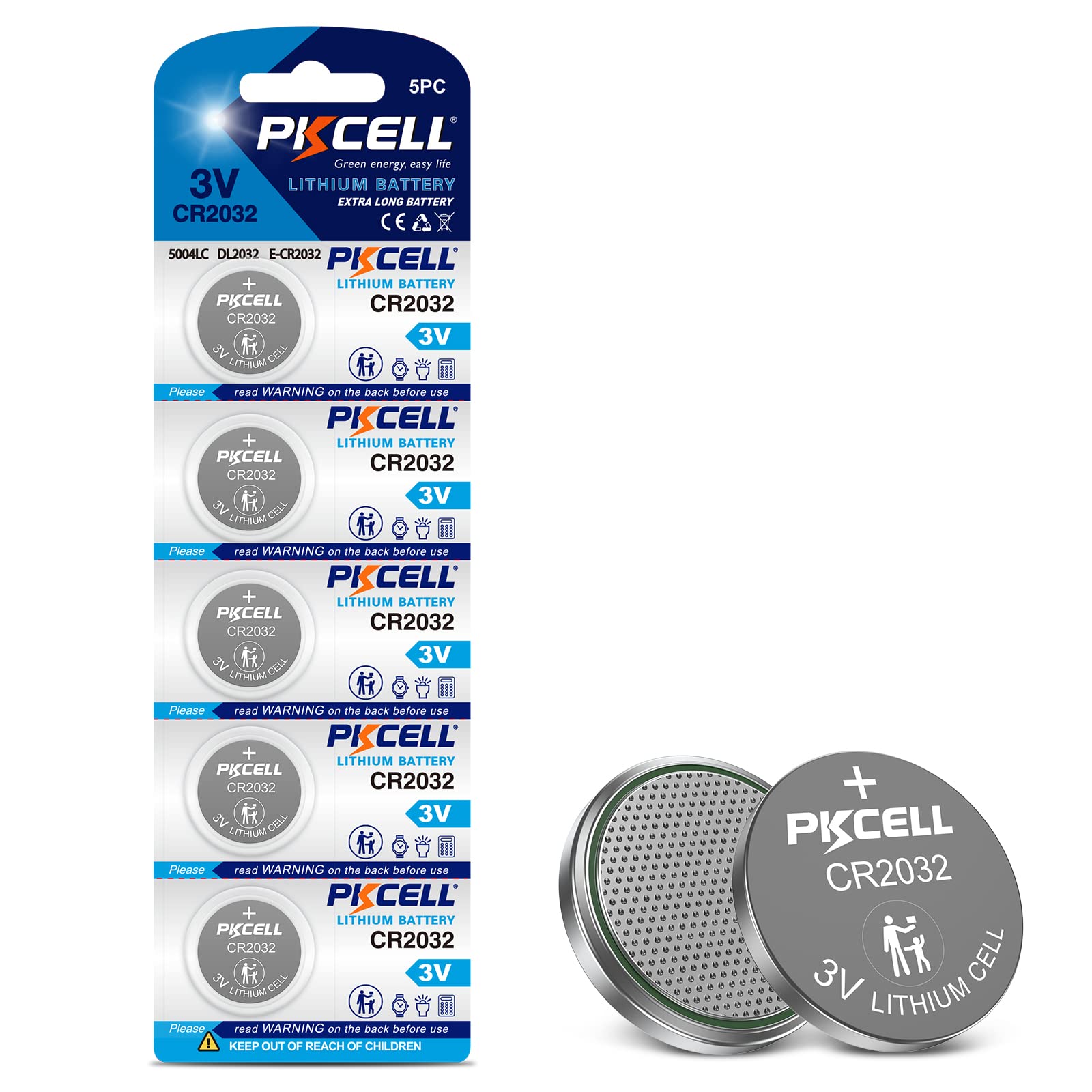 PKCELL CR2032 CR2032 Batteries ECR2032 DL2032 3V Lithium Batteries (5pc/1card) 5pc(1card)