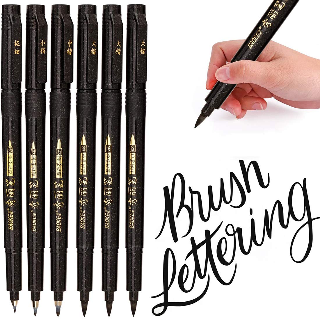 MISULOVE Hand Lettering Pens Calligraphy Pens Brush Markers Set Soft and  Hard Tip Black Ink Refillable 