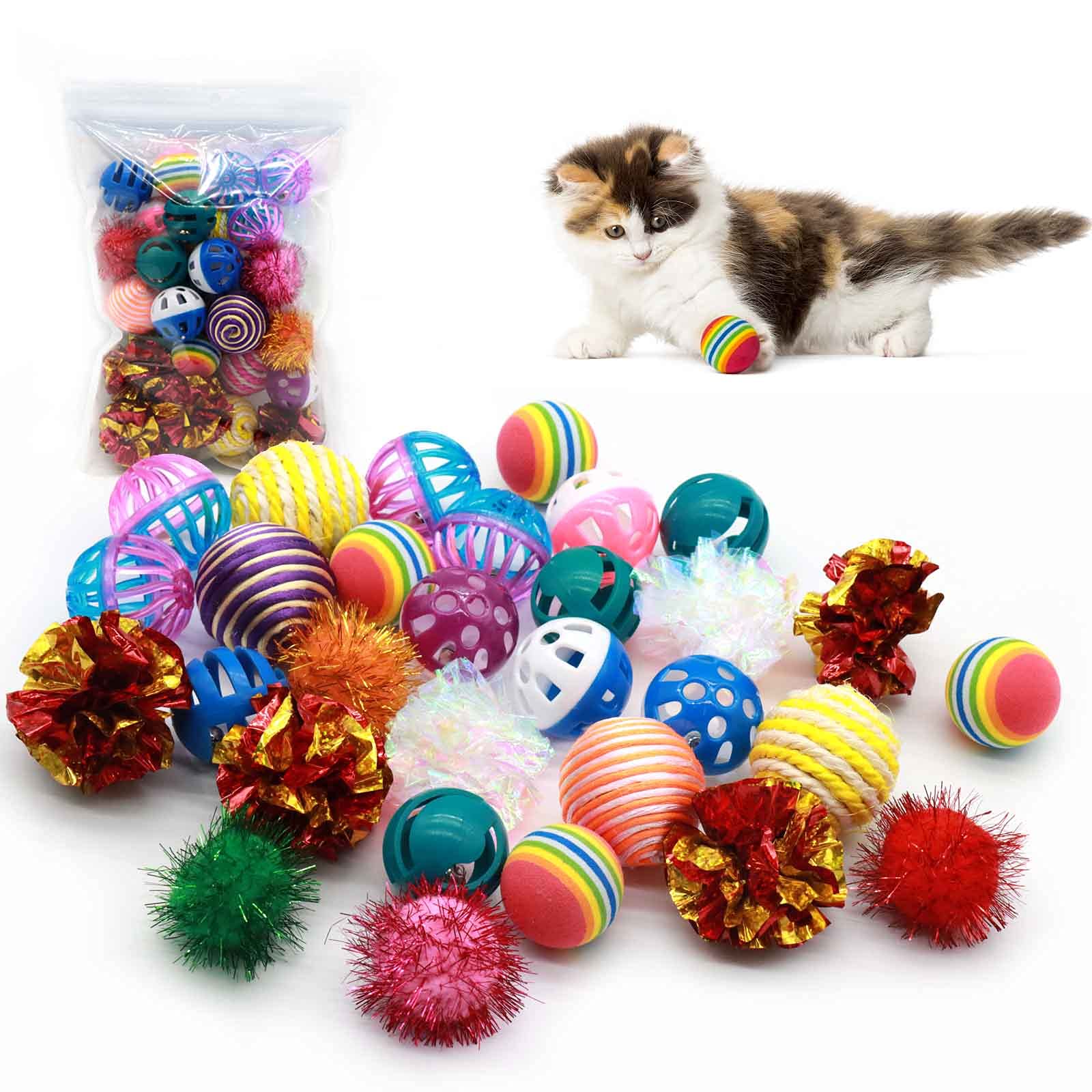 Waenerec 20pcs Christmas Cat Ball Toy Cute Rainbow Yarn Puff Balls Fun  Kitty Fuzzy Balls Small Cat Pom Pom Balls Toys for Indoor Cats Interactive  Soft