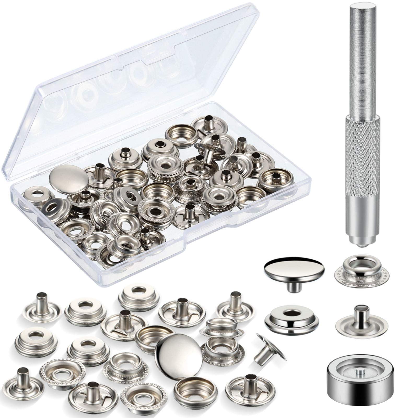 87pcs Leather Snaps Fasteners Kit 15mm Metal Button Snaps Press Studs with  4 Installation Tools 1 Hammer 2 Color Silver Bronze Screw Snaps for Jackets  Bracelets DIY Leather Craft Project 