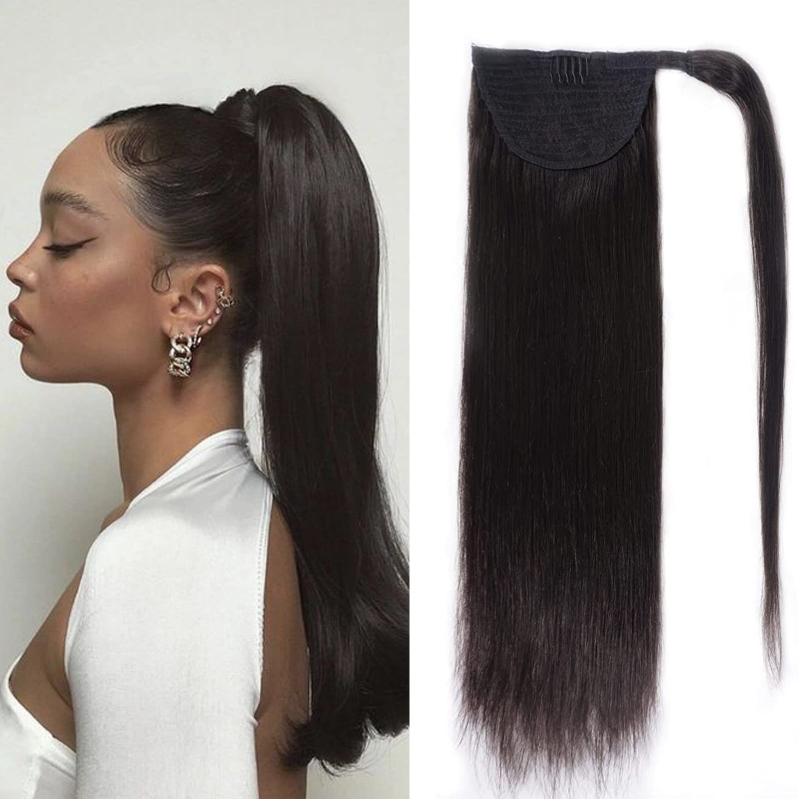 Ugrace Hair Ponytail Extension Human Hair Virgin Straight Human Hair Wrap  Around Long Ponytail Clip in