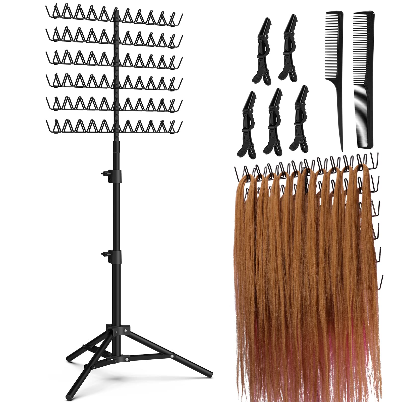 Sunnacate Height Adjustable Braiding Hair Rack with 120 Pegs Standing Hair  Extension Holder for Braiding Hair
