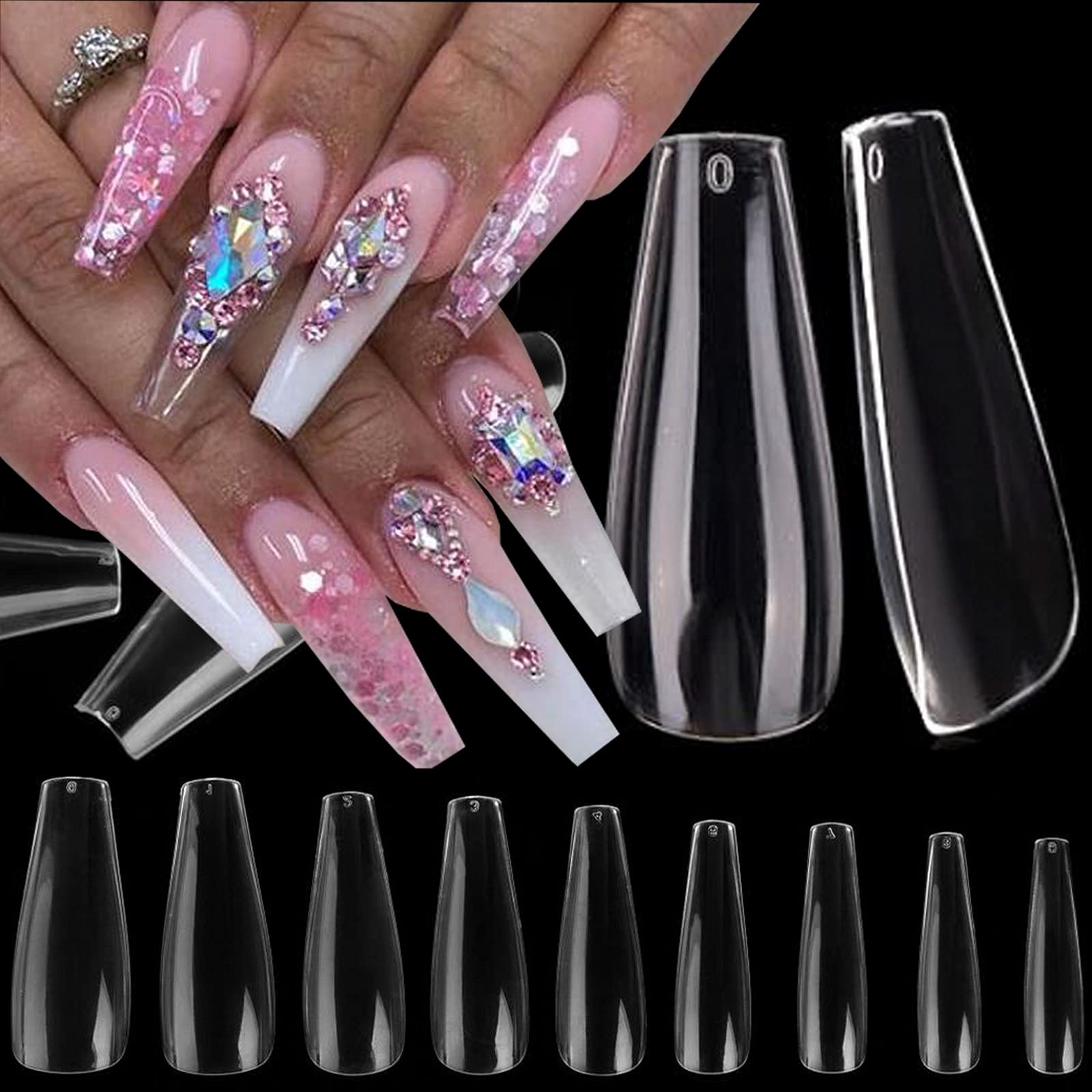 Acrylic Coffin Nail Tips Coffin False Nails Full Cover Ballerina Shape  Artificial Fake Nails 600pc 10 Sizes Manicure DIY Fingernails Designs Nail  Decor for Women Teens Girls Clear