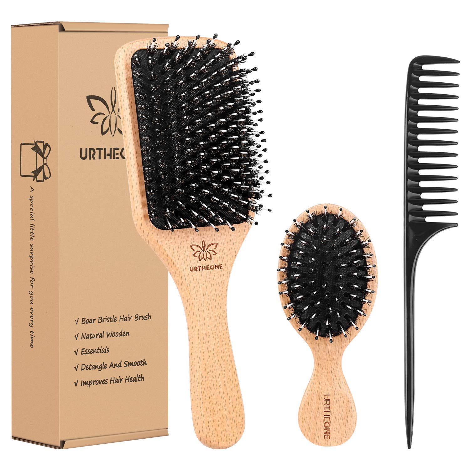 Boar Bristle Hair Brush and Comb Set for Women Men Kids Best