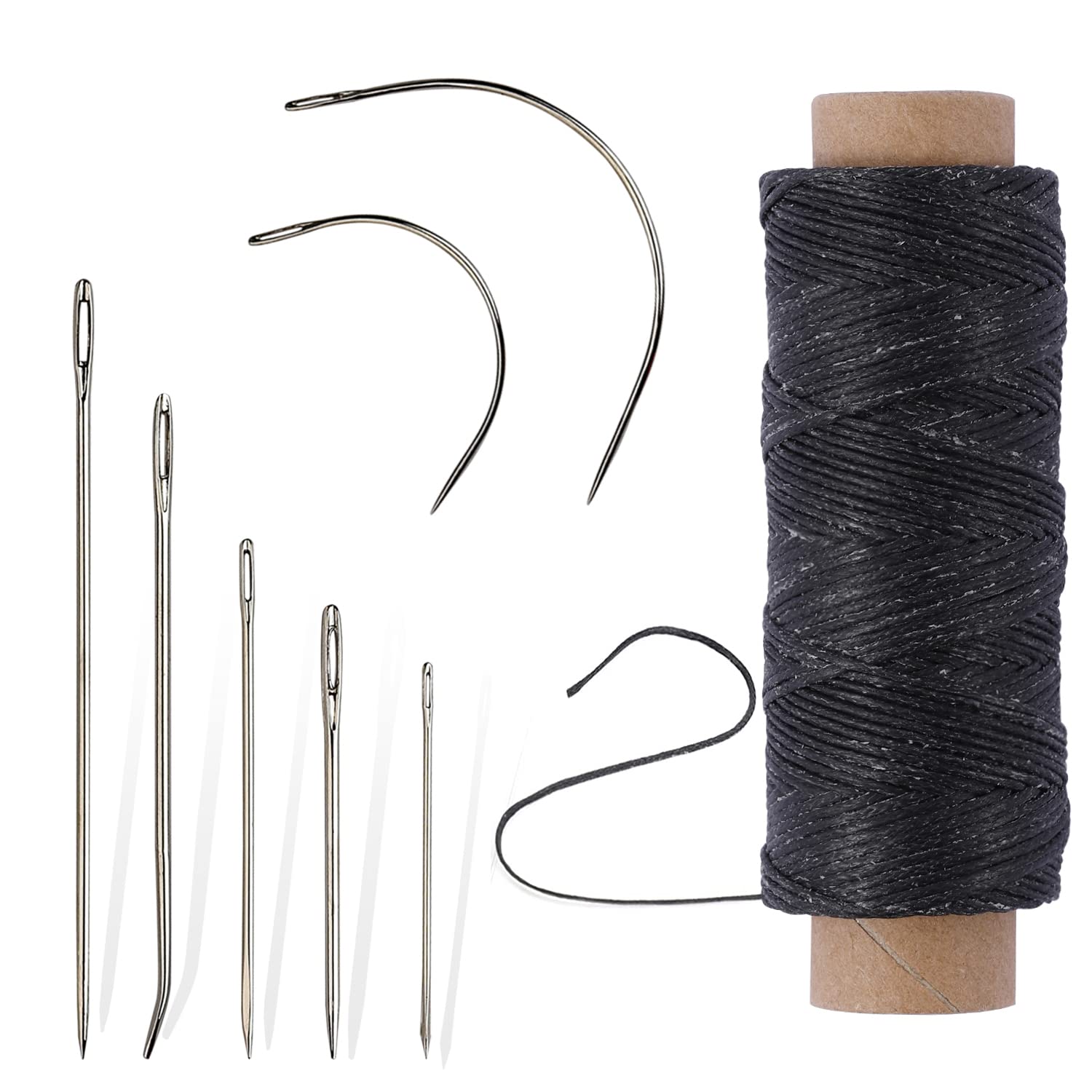 55Yards Waxed Thread with 7 Pcs Leather Needles for Hand Sewing 150D Flat  Sewing Waxed Thread