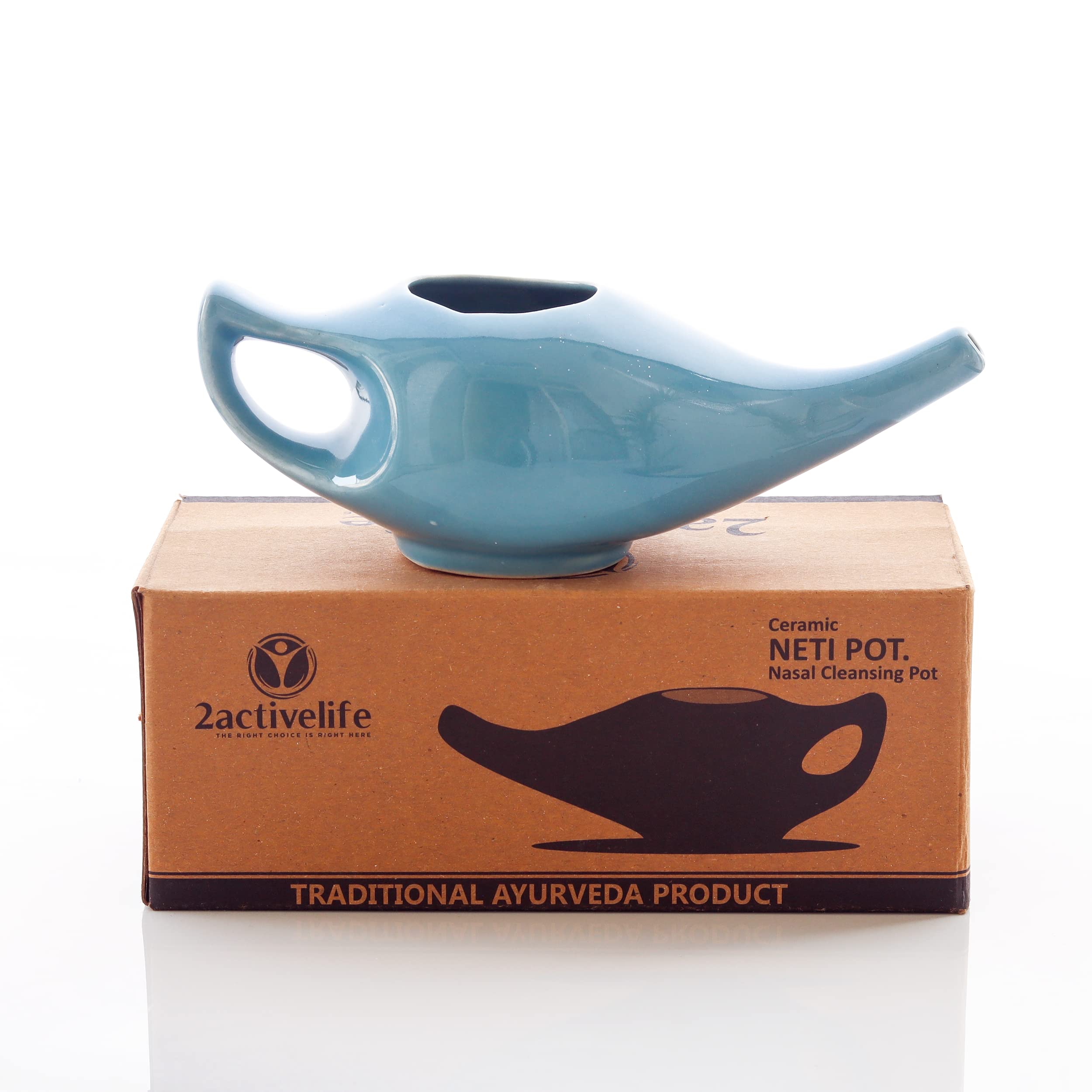 Ceramic Neti Pot - Nasal Cleansing + 5 Sachet Neti Salt - Premium  Handcrafted Durable Dishwasher Safe - 225ml (7.6 fl oz) Capacity - Blue  Color - Sinus Rinse Kit