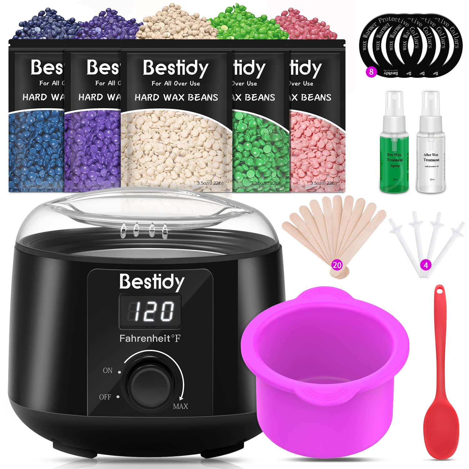 Bestidy Waxing Kit for Women and Men Home Wax Warmer with Hard Wax Beans  for Hair Removal for Brazilian Body Armpit Bikini Chest Legs Face Eyebrow -  Silicone Non-stick Bowl Black