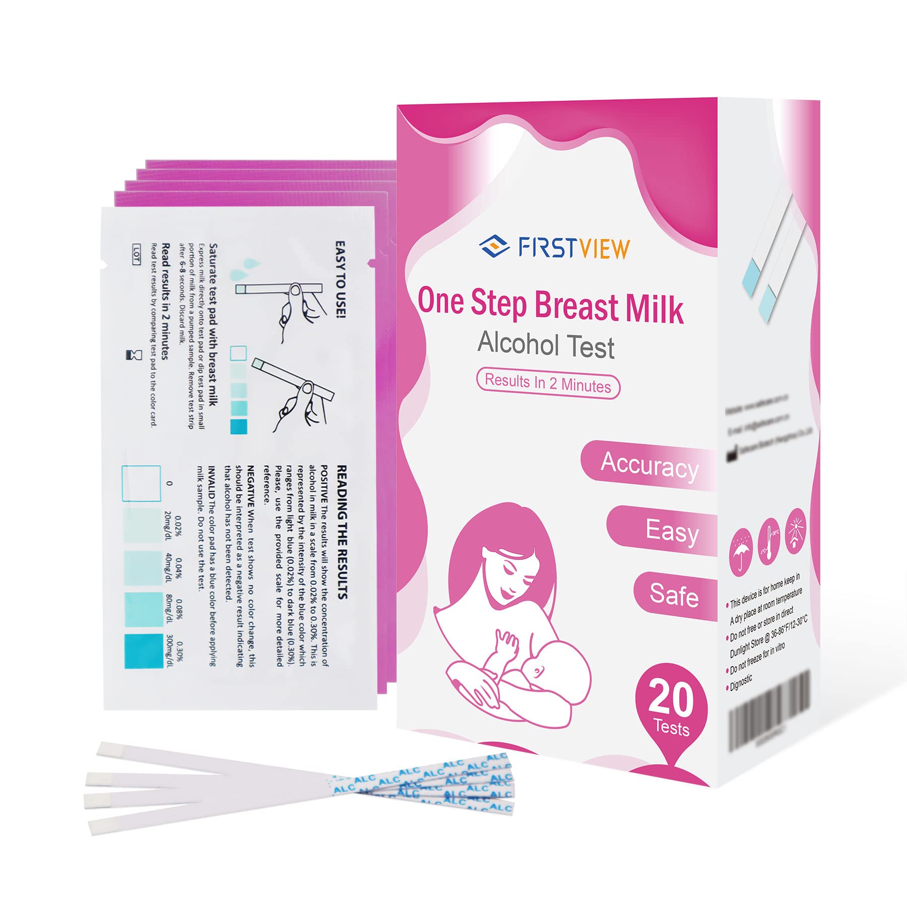 20 Pack of FIRSTVIEW Breastmilk Alcohol Test Strips 2-min Quick