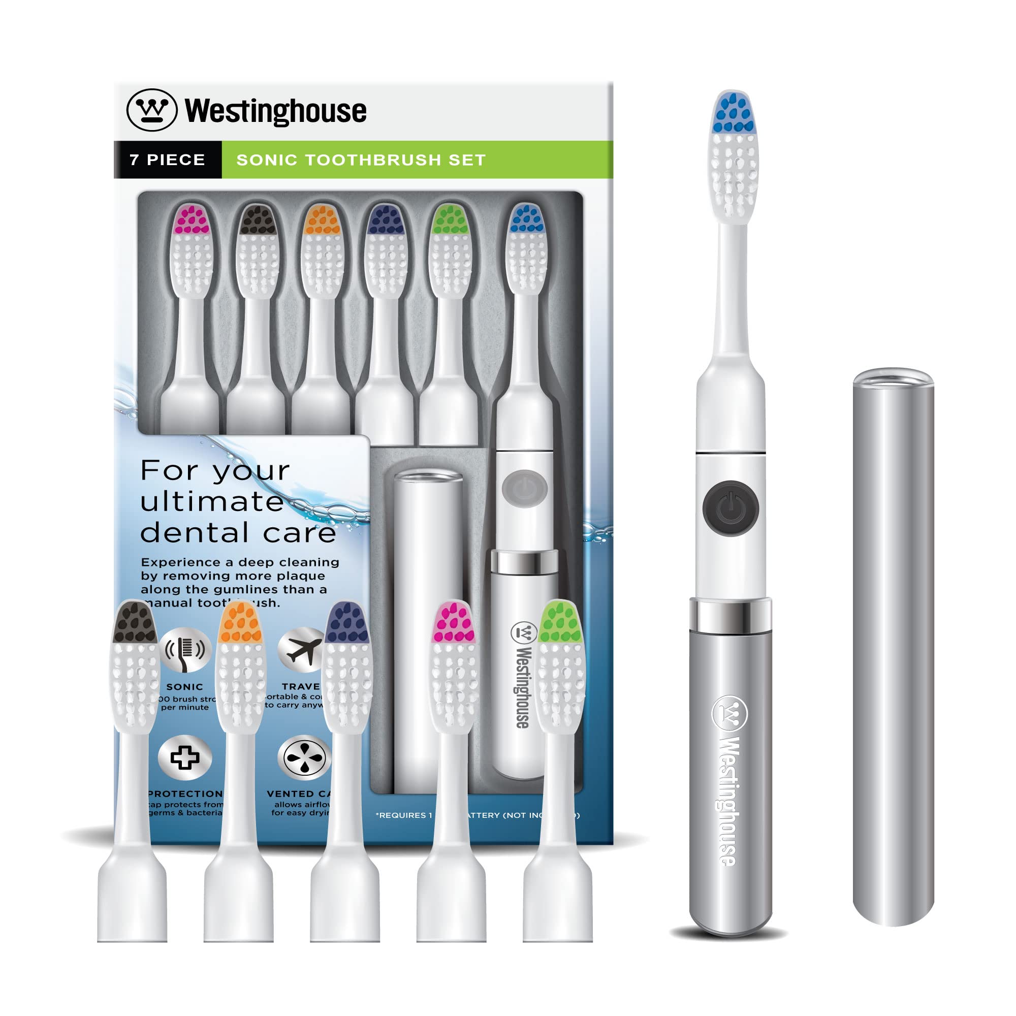 Westinghouse Electric Toothbrush Multipack with 6 Brush Heads Sonic
