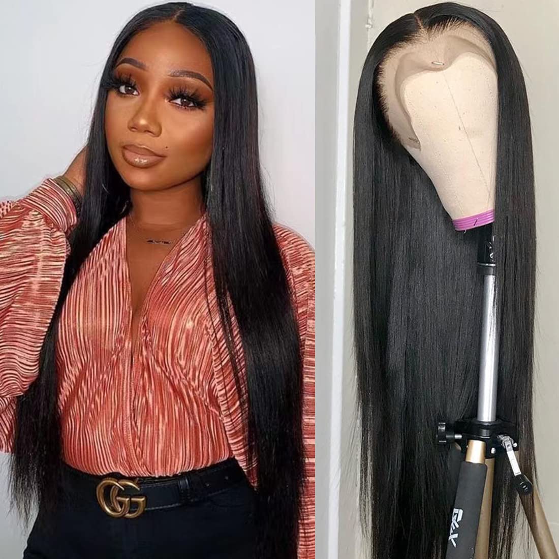Lace Front Wigs Human Hair Straight 13x4 HD Lace Frontal Wigs Human Hair  Pre Plucked with Baby Hair 150% Density Brazilian Virgin Lace Front Wig for  Black Women Natural Color (28 Inch)