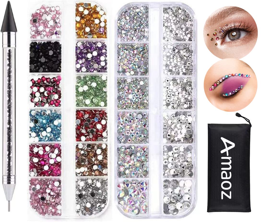 Amaoz Rhinestone Jewel Pickup Tool Dual-ended Picker Dotting Pen Crystal  Studs Wax Pen Flat Back Gems Round Rhinestones for Nails Decoration Crafts  Eye Makeup Clothes Shoes Mix SS4 6 10 12 16