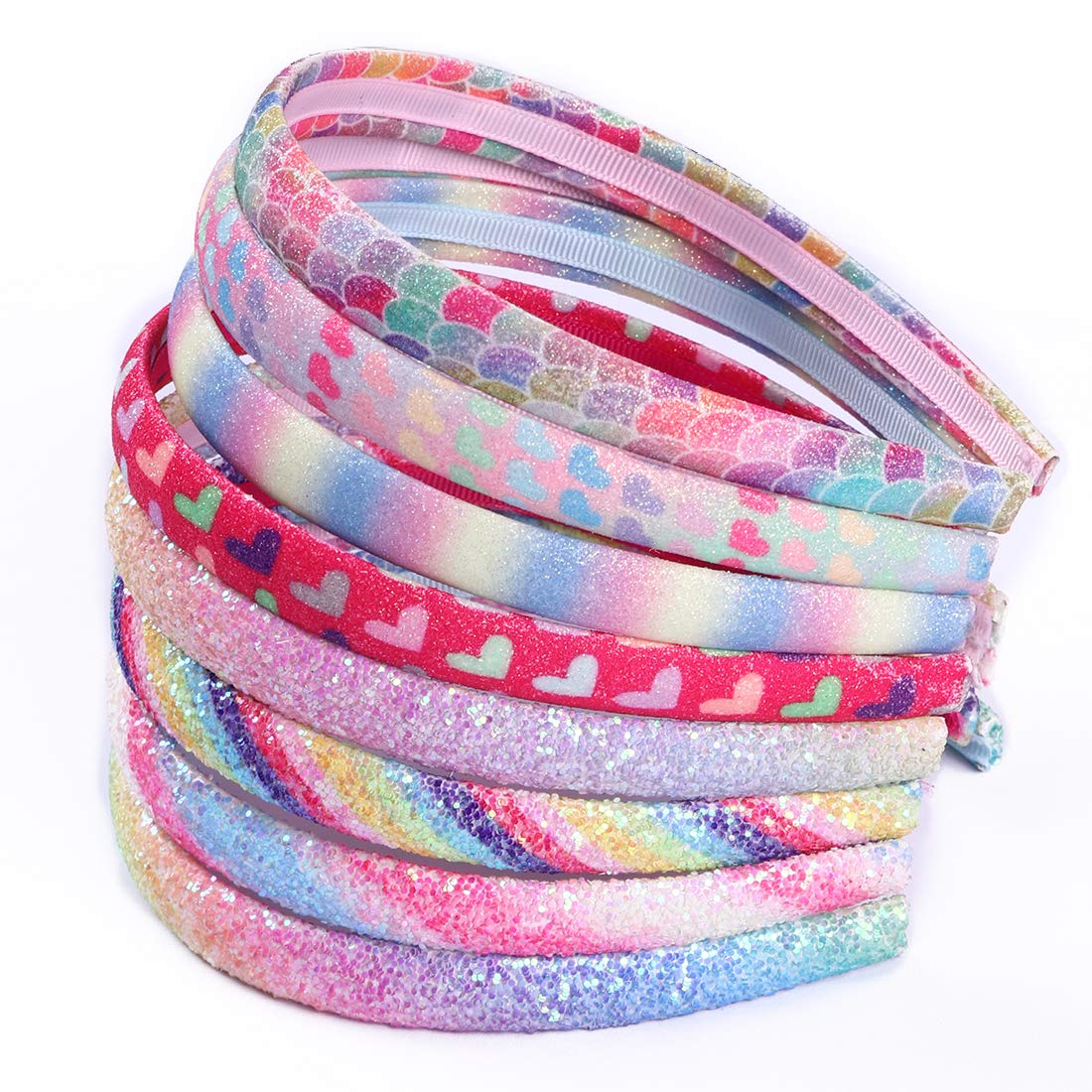 Rainbow Headbands 8 Pcs Sweet Hairband Children Head Bands For Girls Sequin  Printed Heart Mermaid Headband