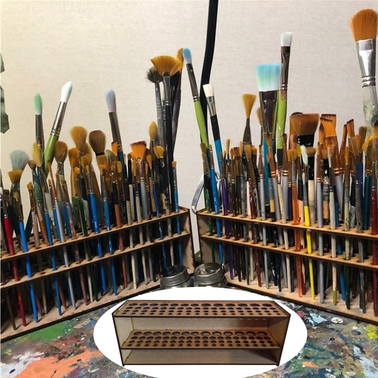 GAXLAKO Paintbrush Holder Stand 67 Paint Brushes Desk Stand Organizer  Holding Rack for Pens Paint Brushes