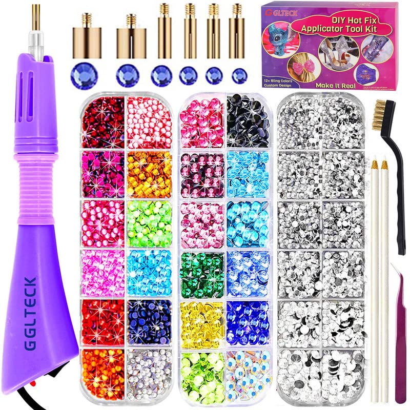 Hot Fix Applicator Tool Kits for Dress, Bag, Shoes, Bedazzler Kit with DIY  Hot Fix Rhinestones Include 7 Tips Set