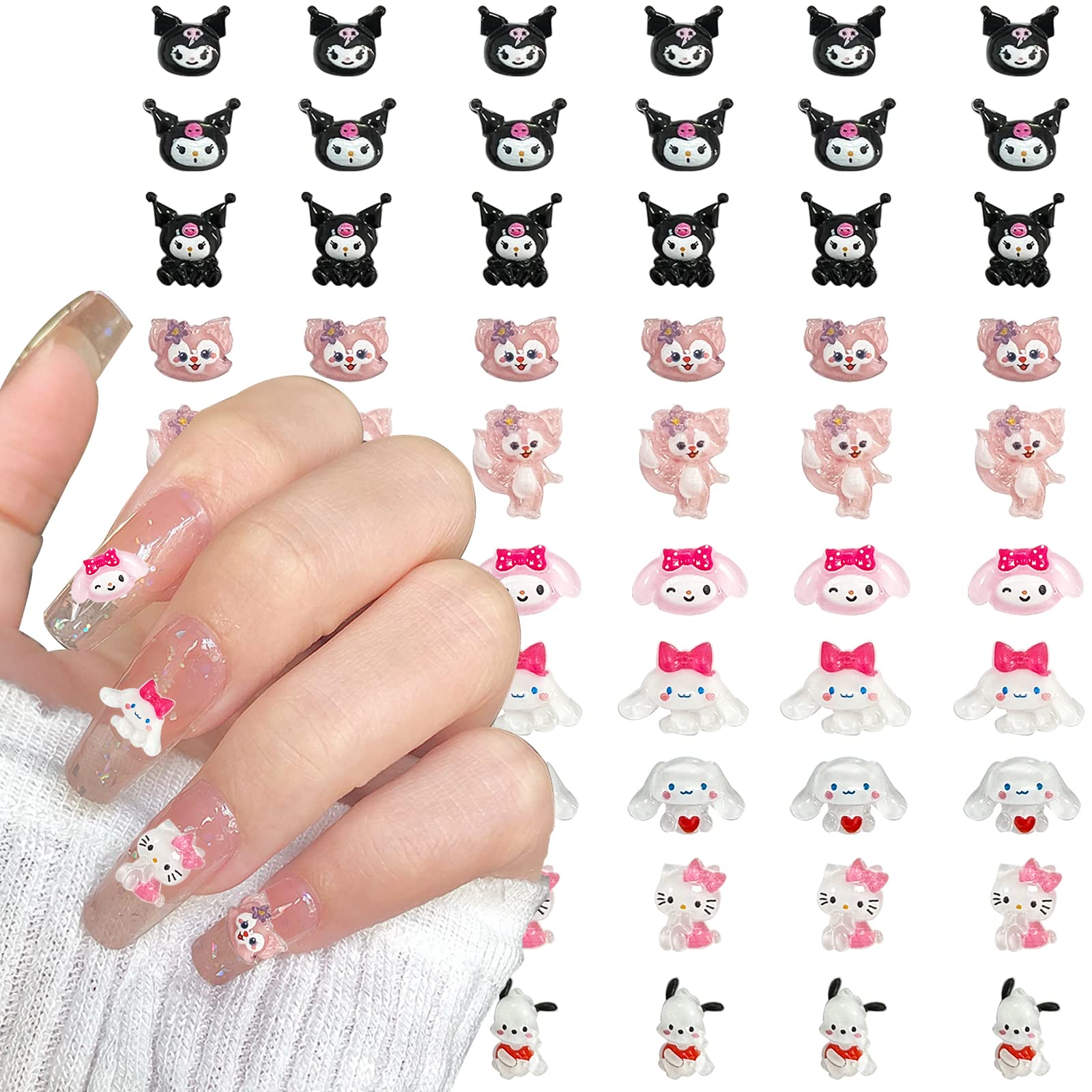 60PCS Kawaii Nail Charms Slime Charms 3D Nail Art Charms Flatback Resin  Cartoon Charms Cute Animal