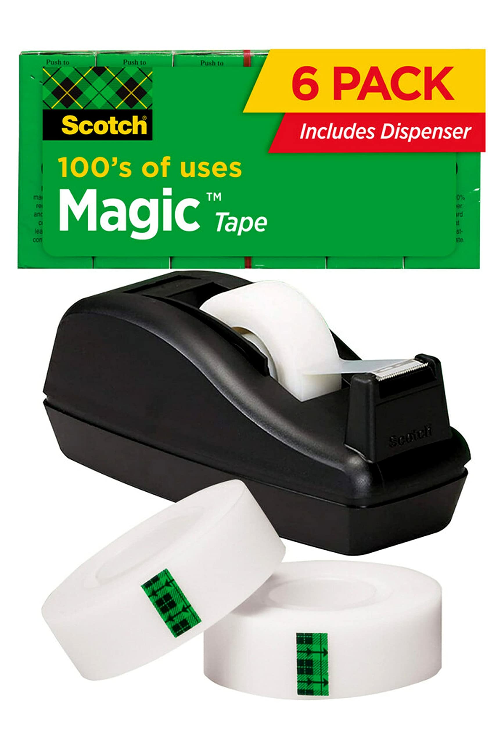 Scotch Magic Tape 6 Rolls with Dispenser Numerous Applications Invisible  Engineered for Repairing 3/4 x 1000 Inches Boxed (810C40BK)