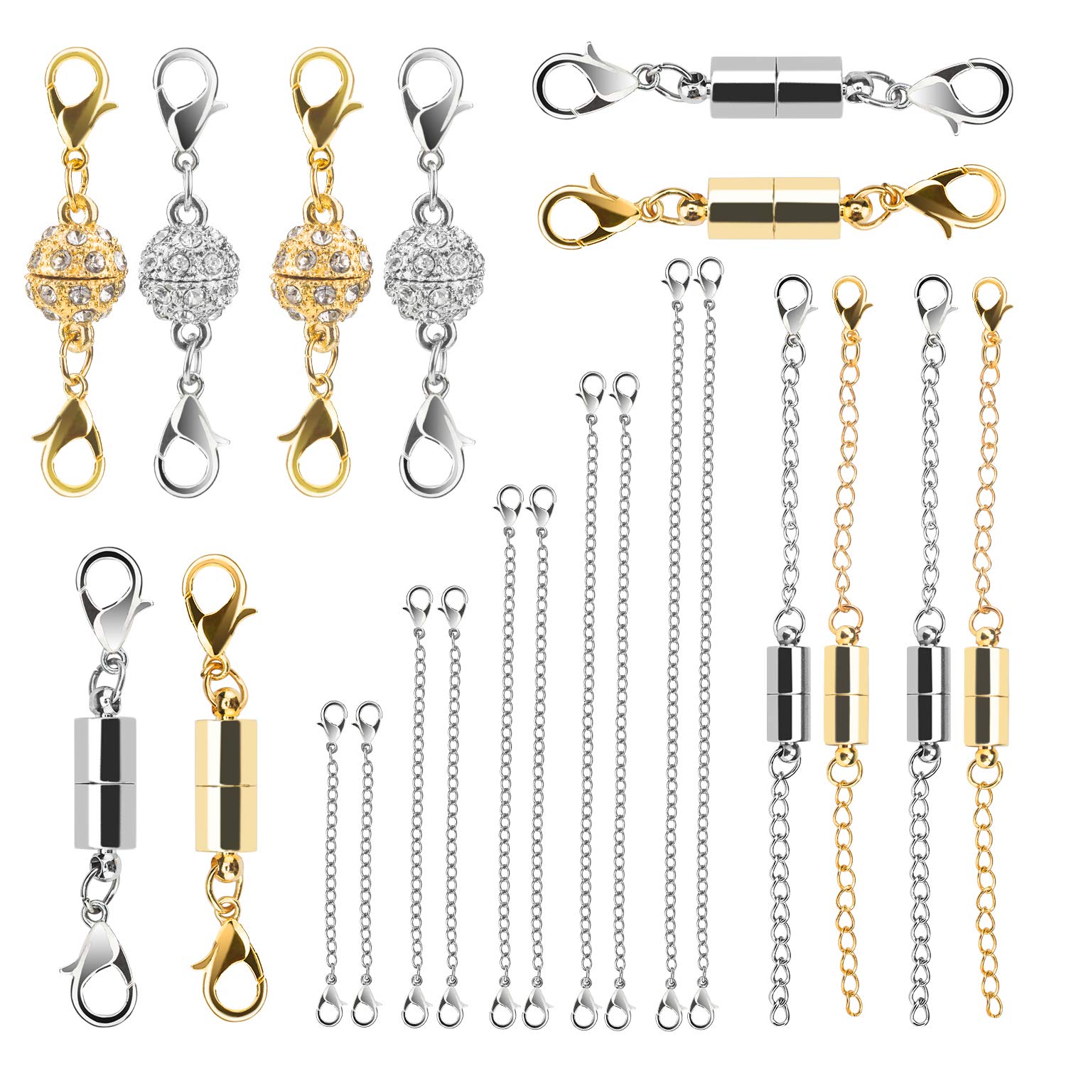 Beinhome 22Pcs Magnetic Jewelry Clasps and Necklace Extenders Gold