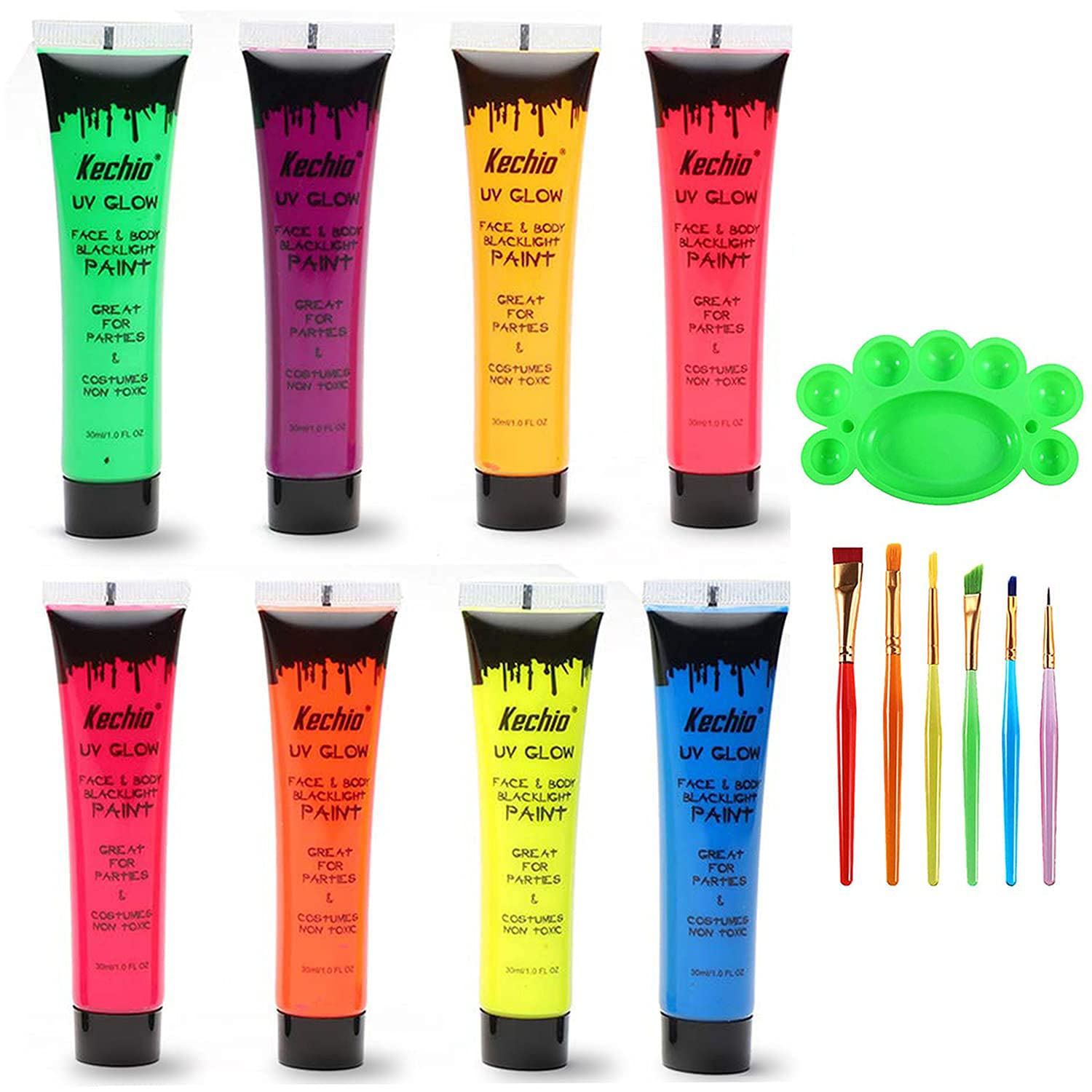 UV Glow Blacklight Face and Body Paint -8 Color 1OZ - Day or Night Stage  Clubbing or