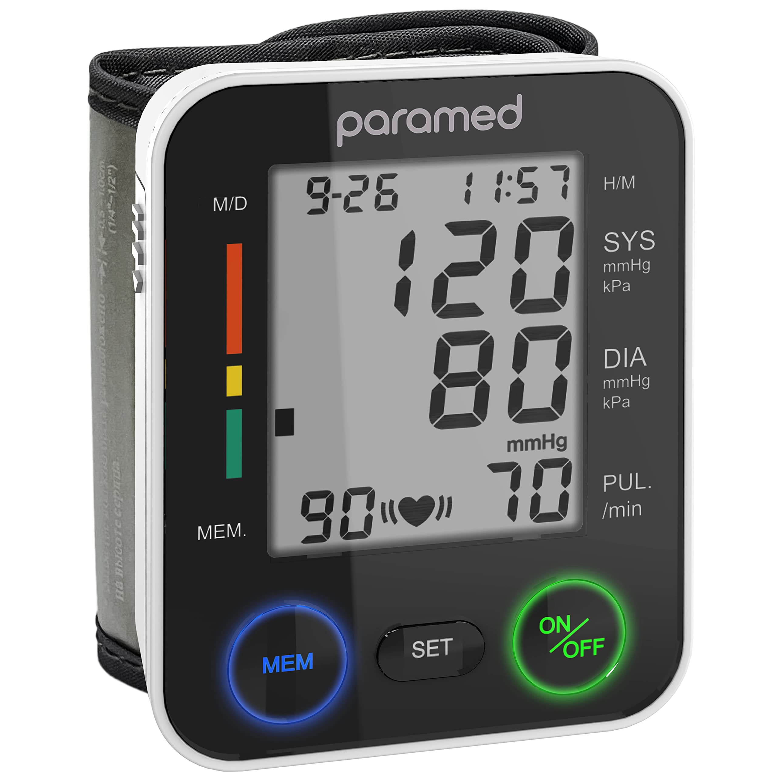 PARAMED Automatic Wrist Blood Pressure Monitor: Blood-Pressure Kit of Bp  Cuff + 2AAA and Carrying case - Irregular Heartbeat Detector & 90 Readings  Memory Function & Large Display