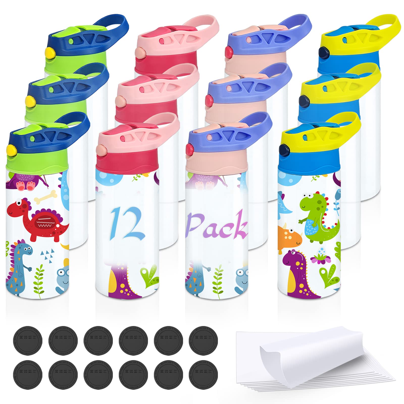 XccMe Sublimation Sippy Cup 12 PACK 12oz Stainless Steel Toddler Water  Bottle Double Wall Vacuum Insulated Sippy Tumbler with Handle Spill Proof  and Shrink Film Children Thermos for Water Milk